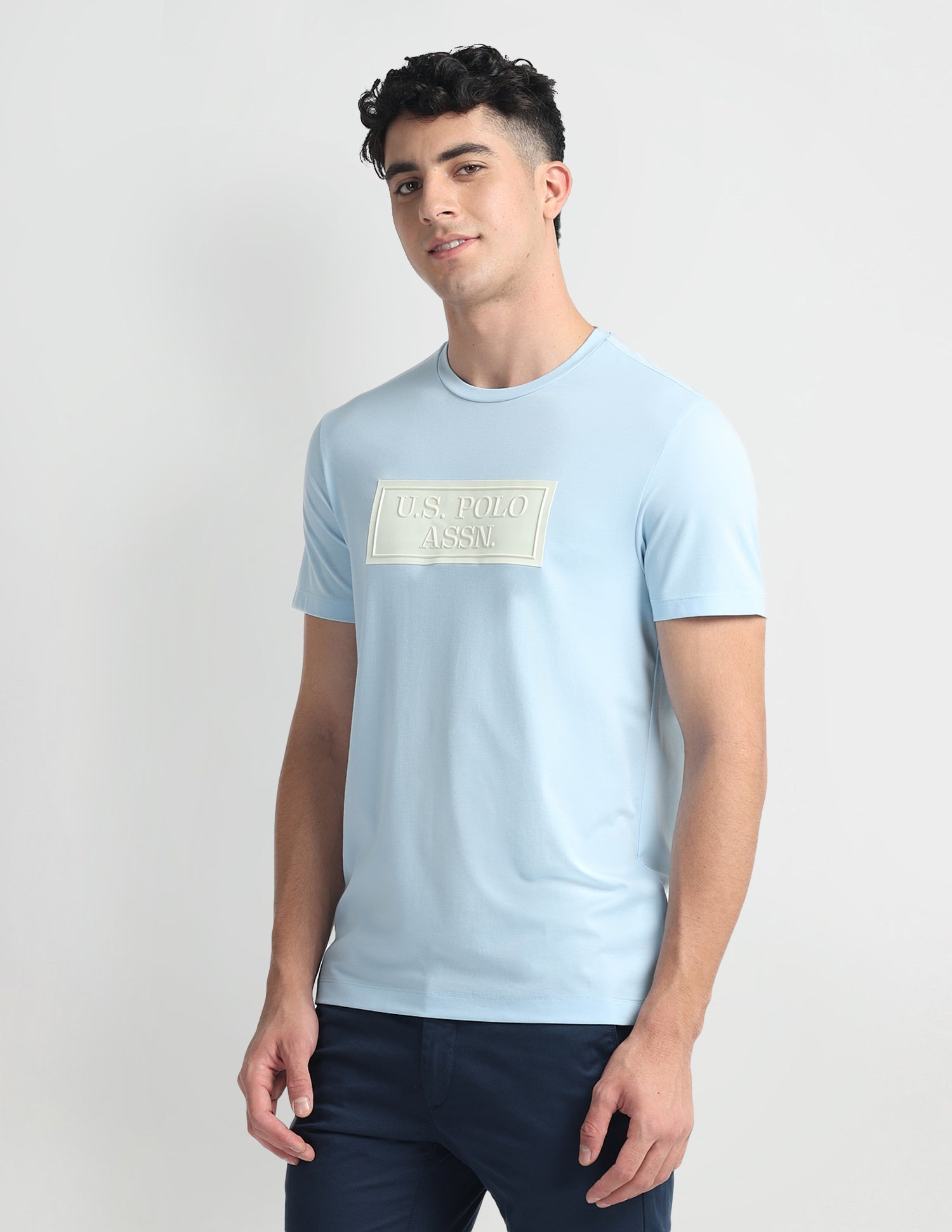 Brand Print Muscle Fit T-Shirt Blue - U.S. Polo Assn. India | Large