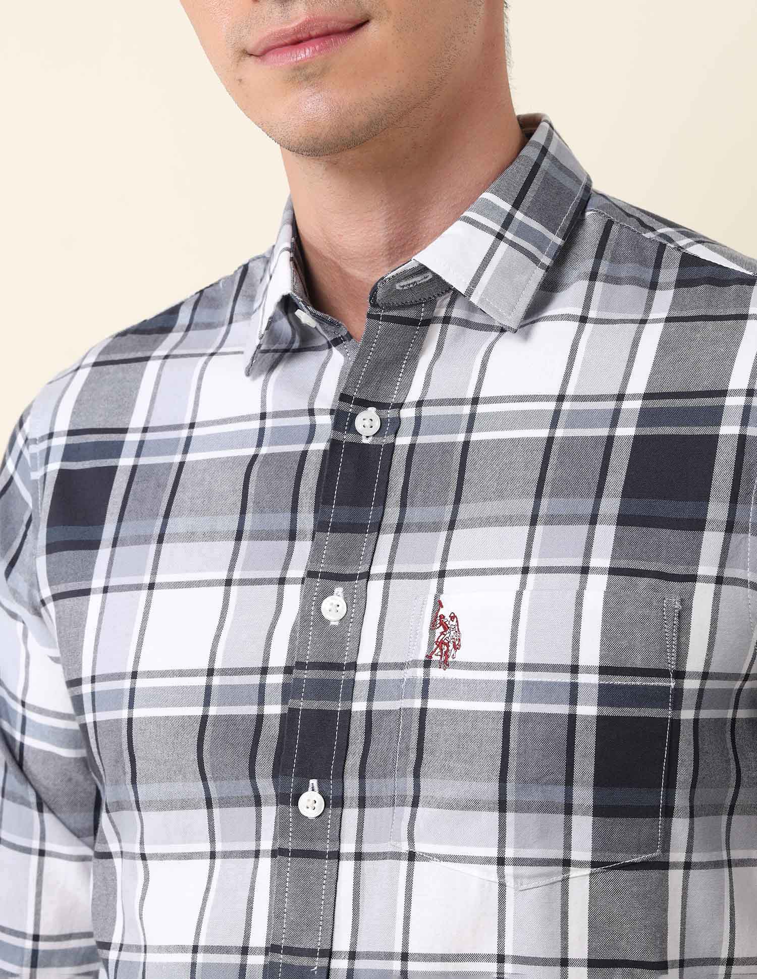 Plaid Checked Tailored Fit Shirt Grey - U.S. Polo Assn. India | Large