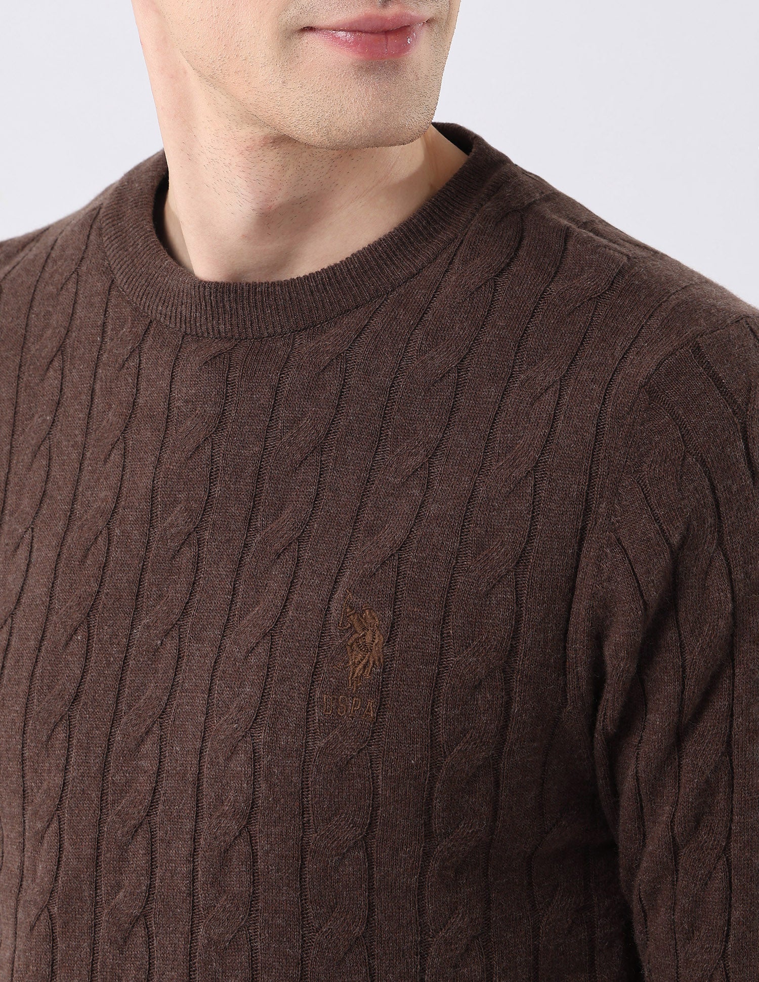 Cable Patterned Knit Regular Fit Sweater Brown - U.S. POLO ASSN. | Large