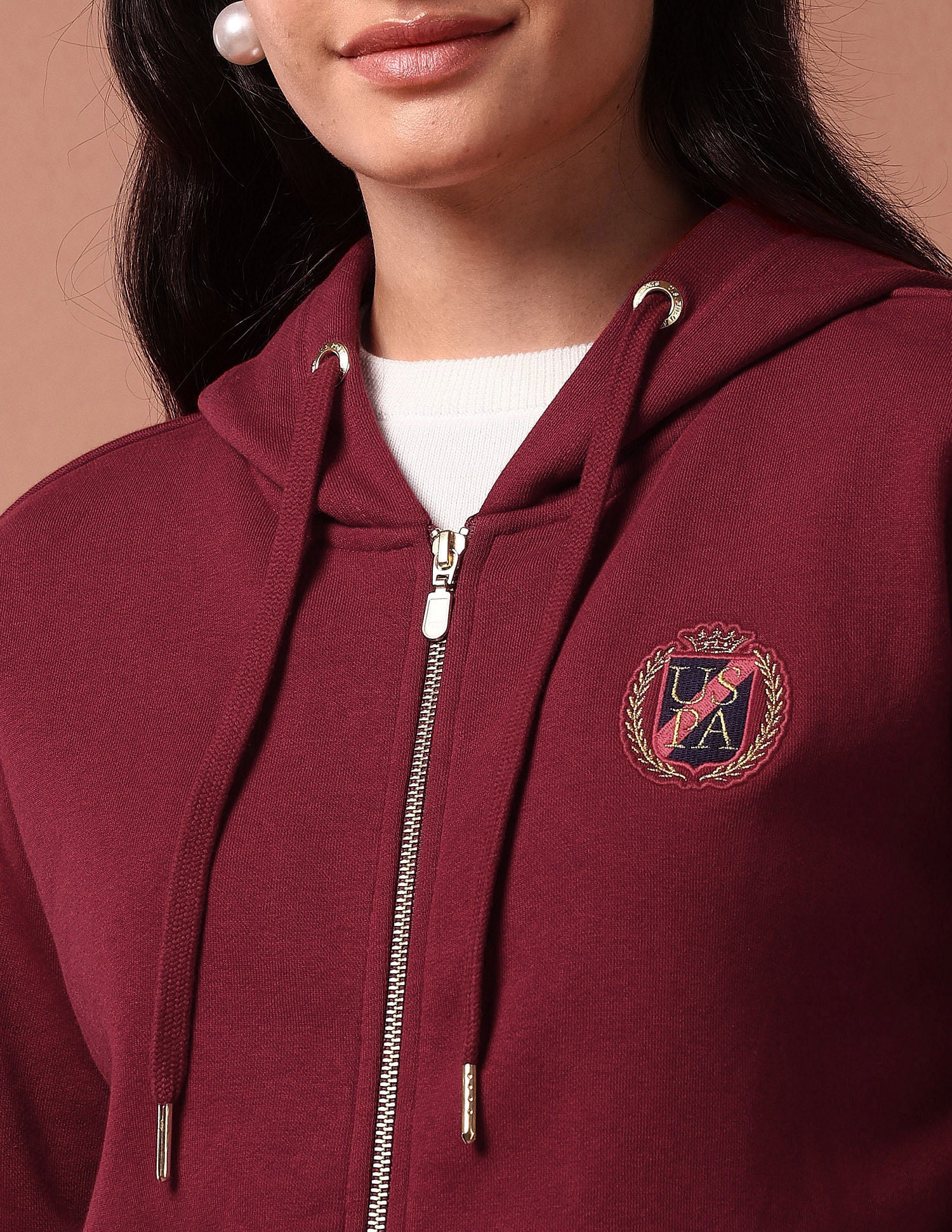 Mettalic Zipup Hooded Sweatshirt Maroon - U.S. Polo Assn. India | Large