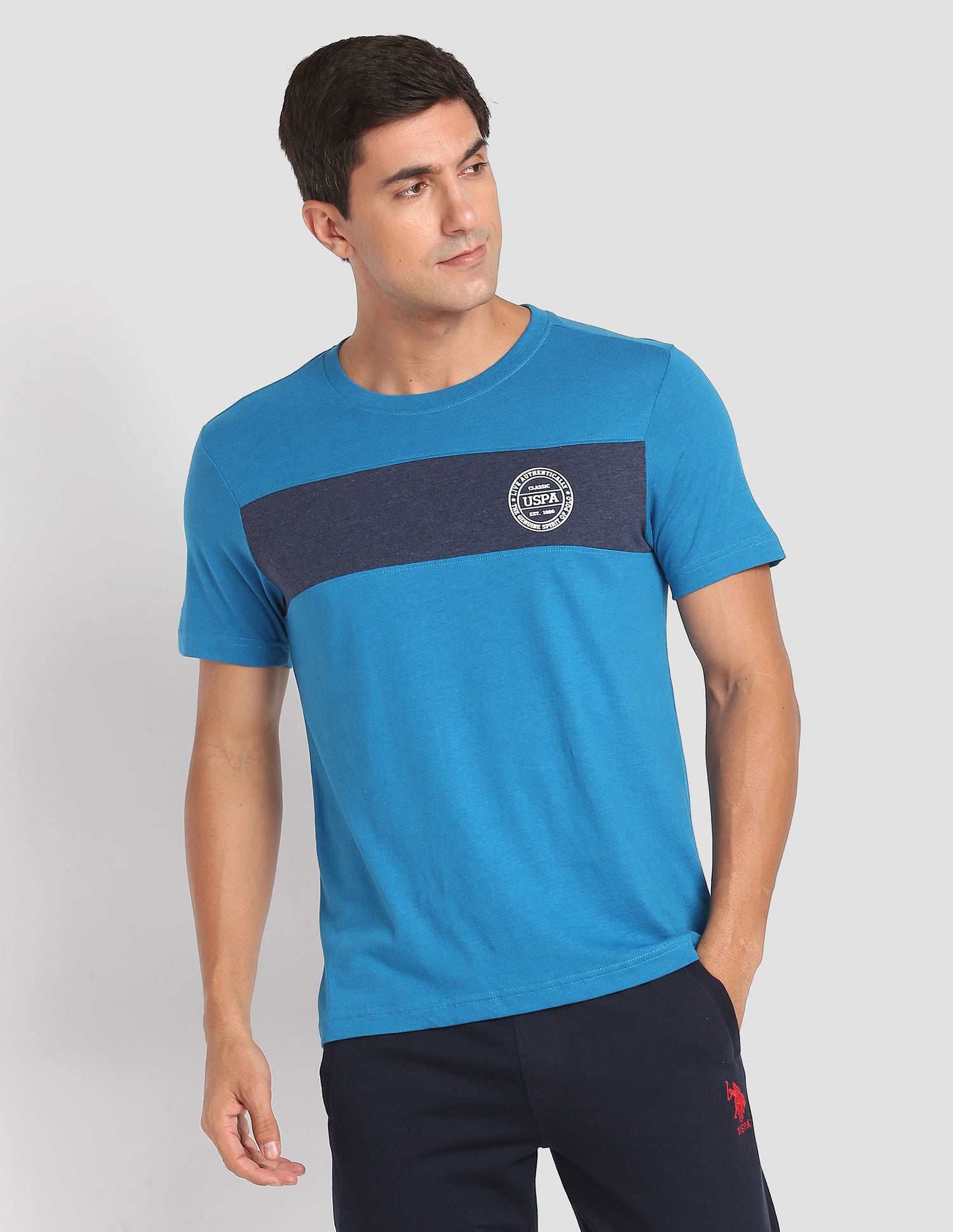 Crew Neck Colour Block I681 Lounge T-Shirt - Pack Of 1 Blue - U.S. POLO ASSN. | Large