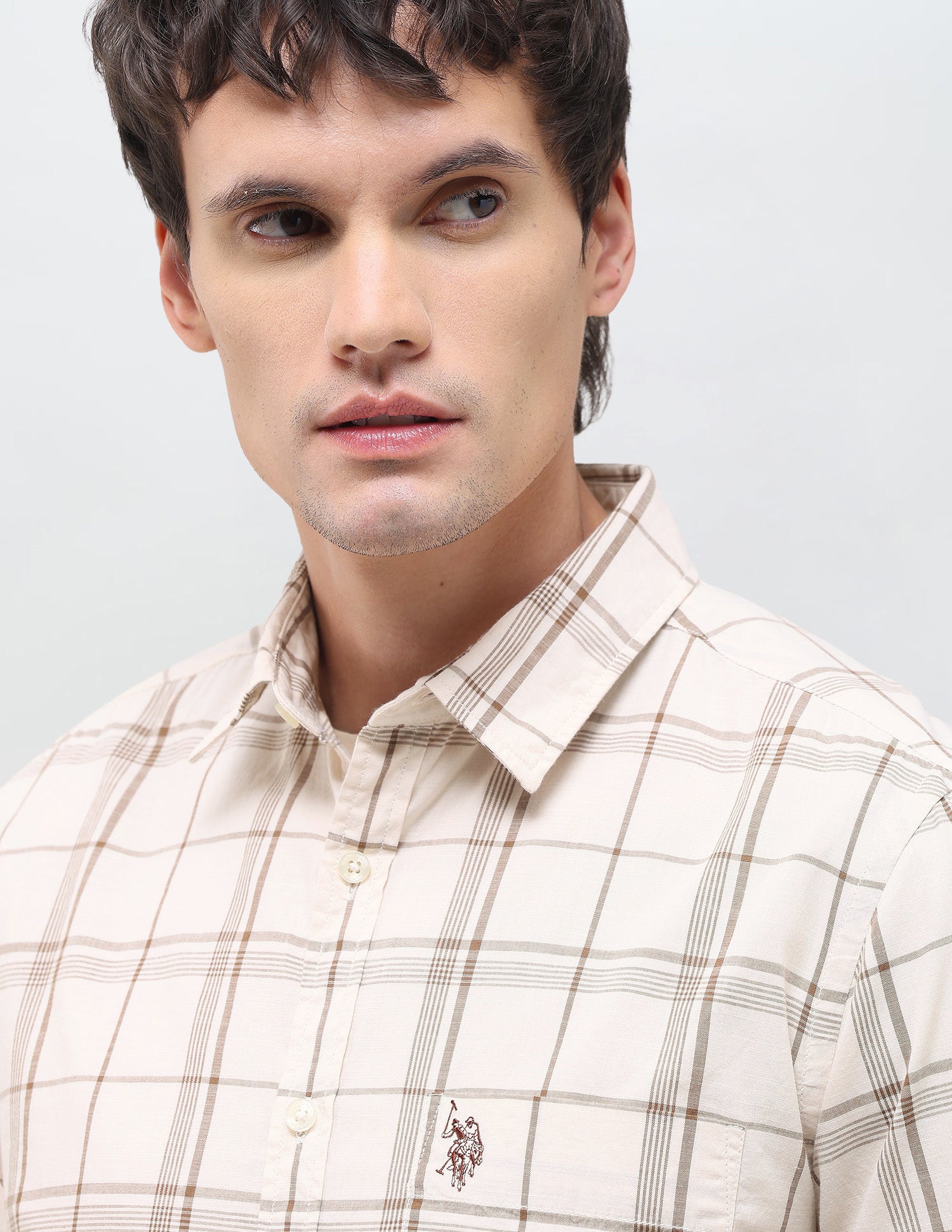 Grid Tattersall Checked Regular Fit Shirt Ivory - U.S. Polo Assn. India | Large