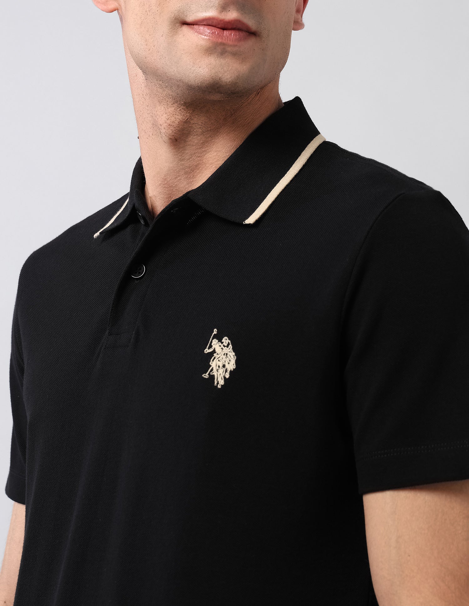 Pure Cotton Muscle Fit Polo Shirt Black - U.S. Polo Assn. India | Large