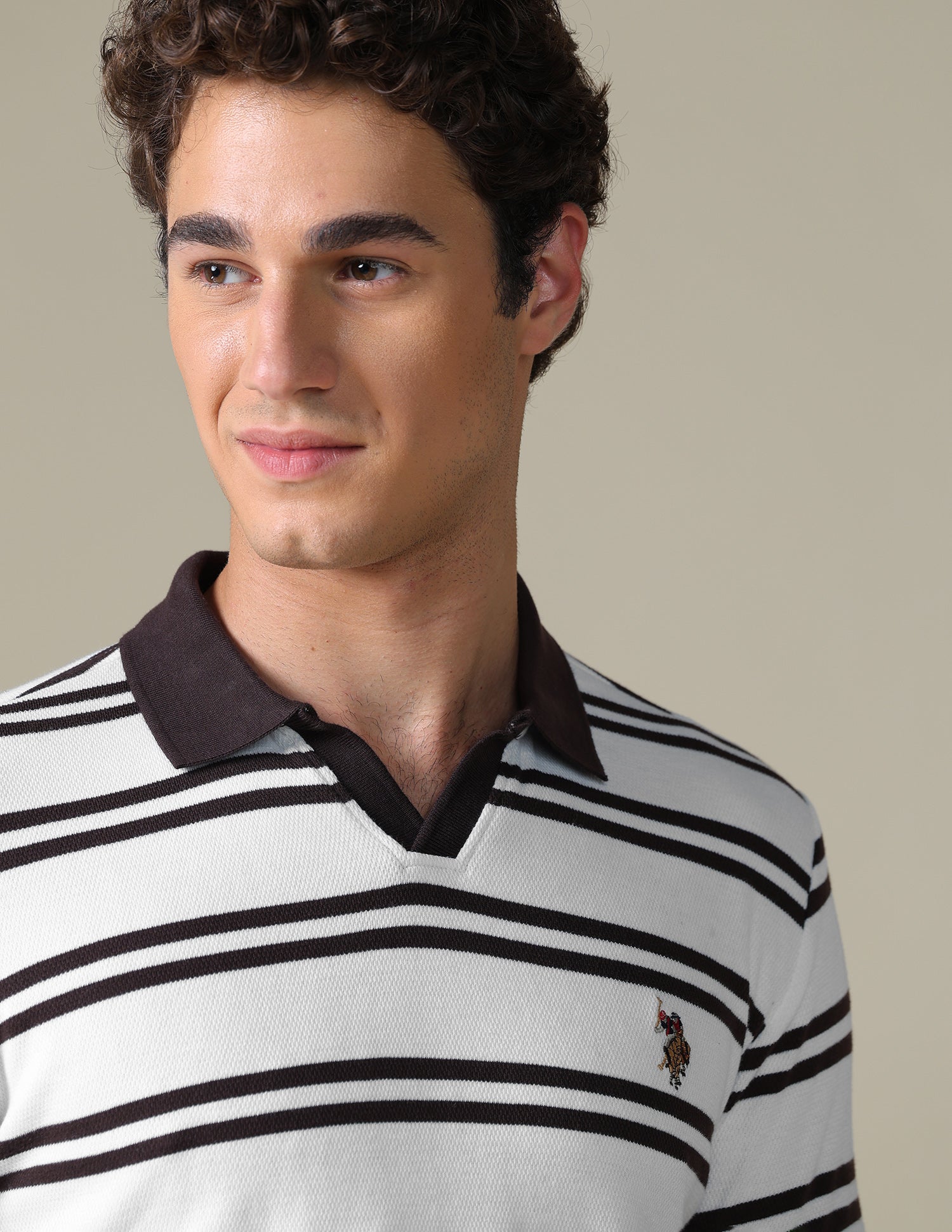 Horizontal Striped Regular Fit Polo Shirt Dark Brown - U.S. Polo Assn. India | Large