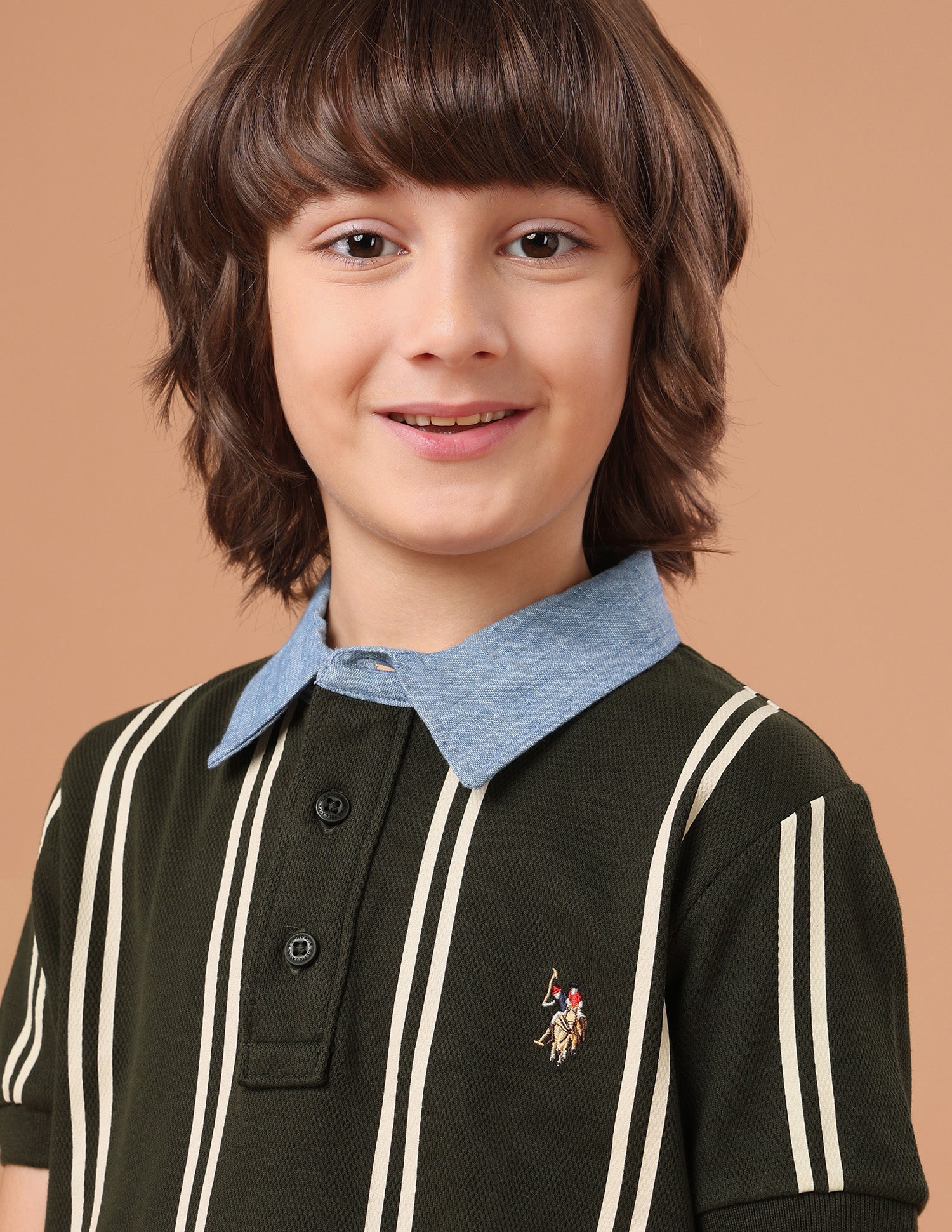 Vertical Striped Regular Fit Polo Shirt Olive - U.S. Polo Assn. India | Large