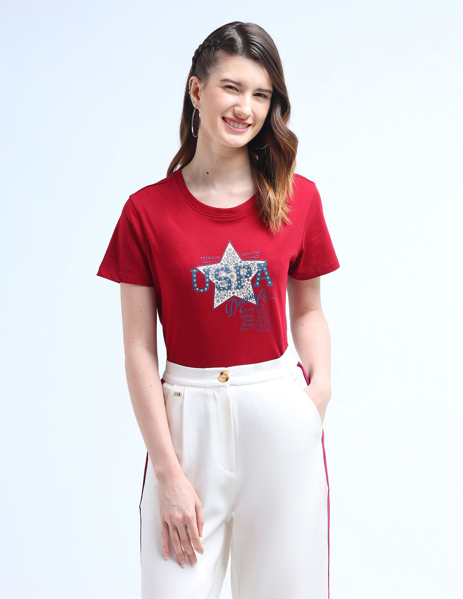 Stud Detail Regular Fit T-Shirt Maroon - U.S. POLO ASSN. | Large