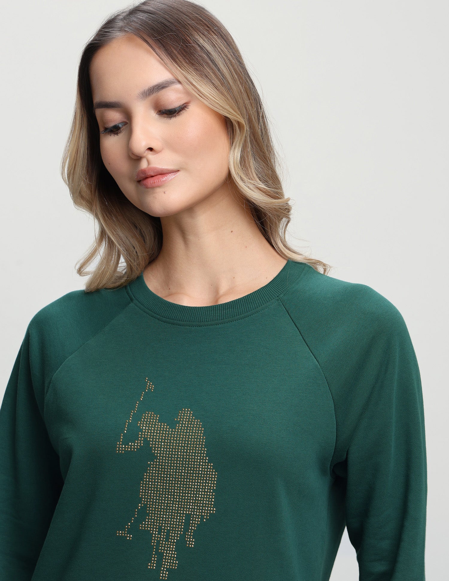 Brand Embellished Regular Fit Sweatshirt Dark Green - U.S. Polo Assn. India | Large