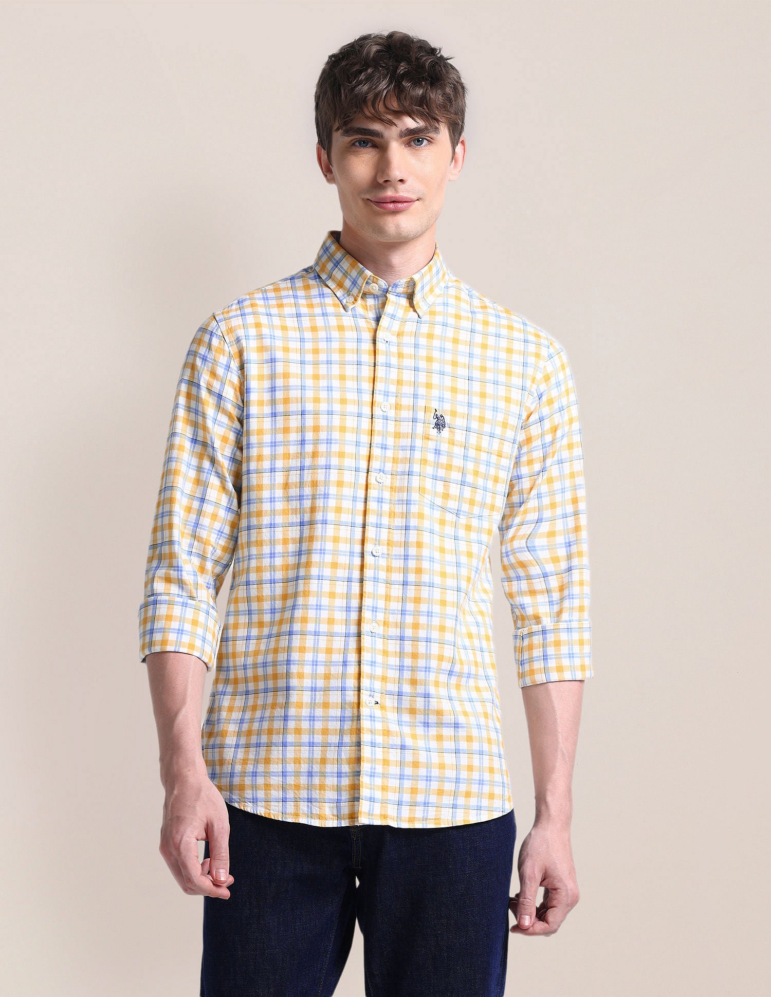 Button-Down Collar Cotton Shirt Yellow - U.S. POLO ASSN. | Large