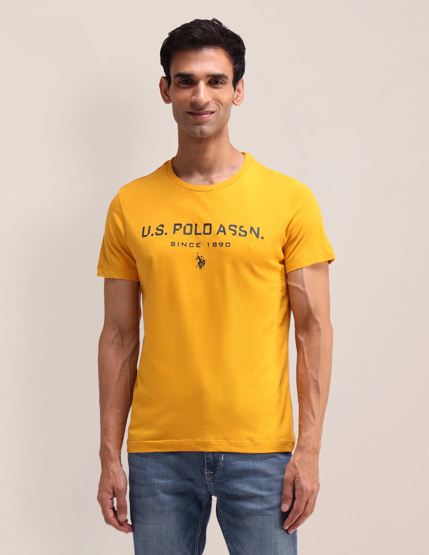 Brand Printed Slim Fit T-Shirt Mustard - U.S. Polo Assn. India | Large