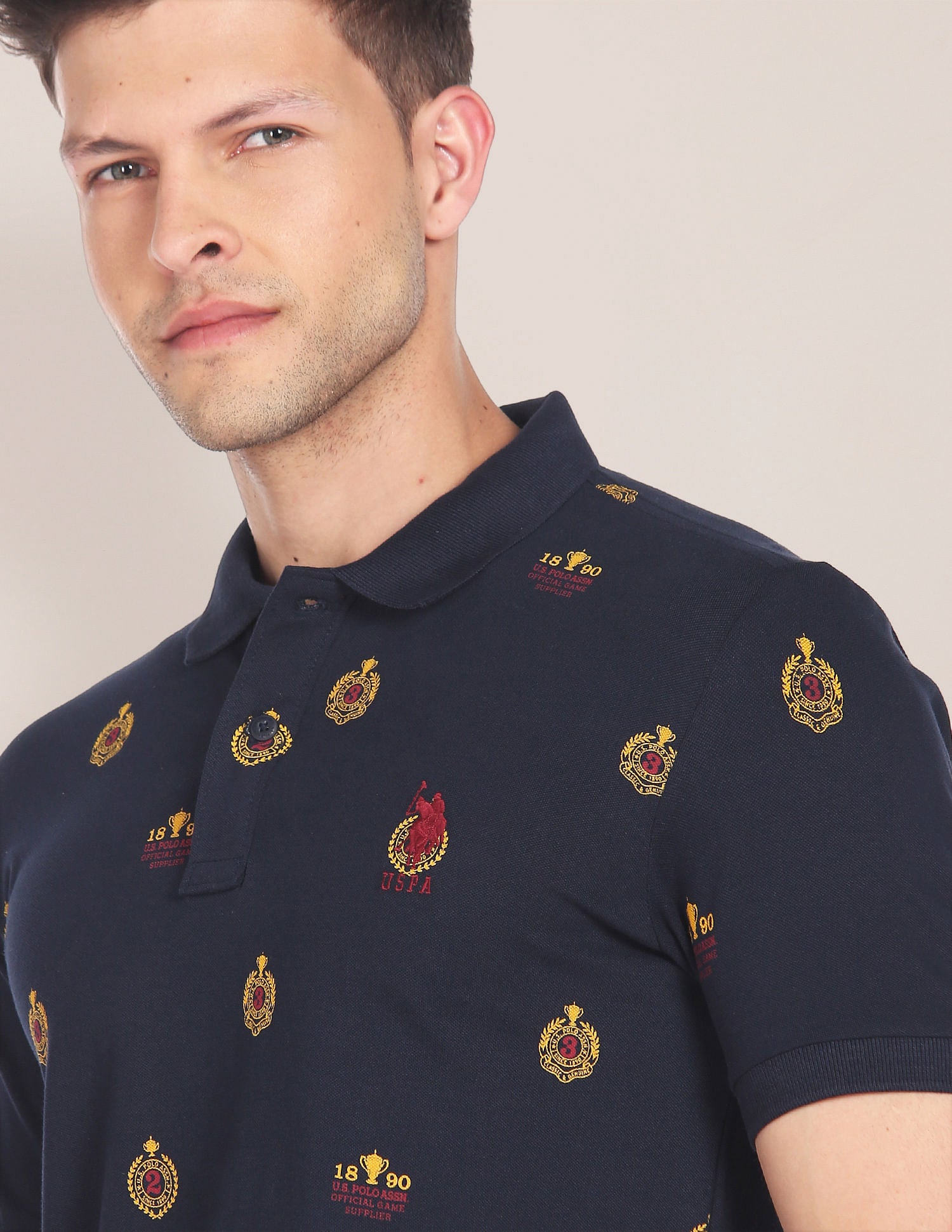 Monogram Print Cotton Polo Shirt Navy - U.S. Polo Assn. India | Large