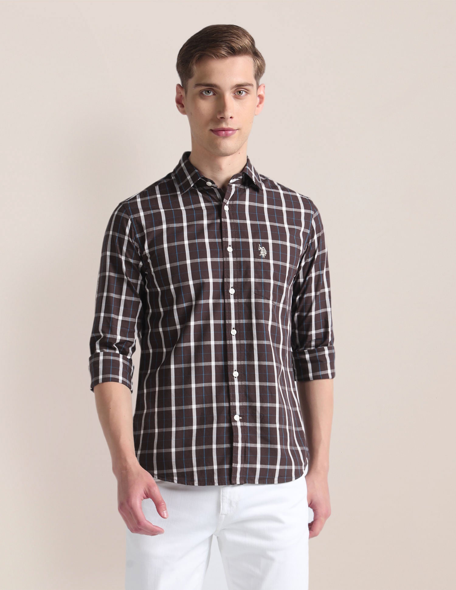 Grid Tattersall Check Cotton Shirt Dark Brown - U.S. Polo Assn. India | Large