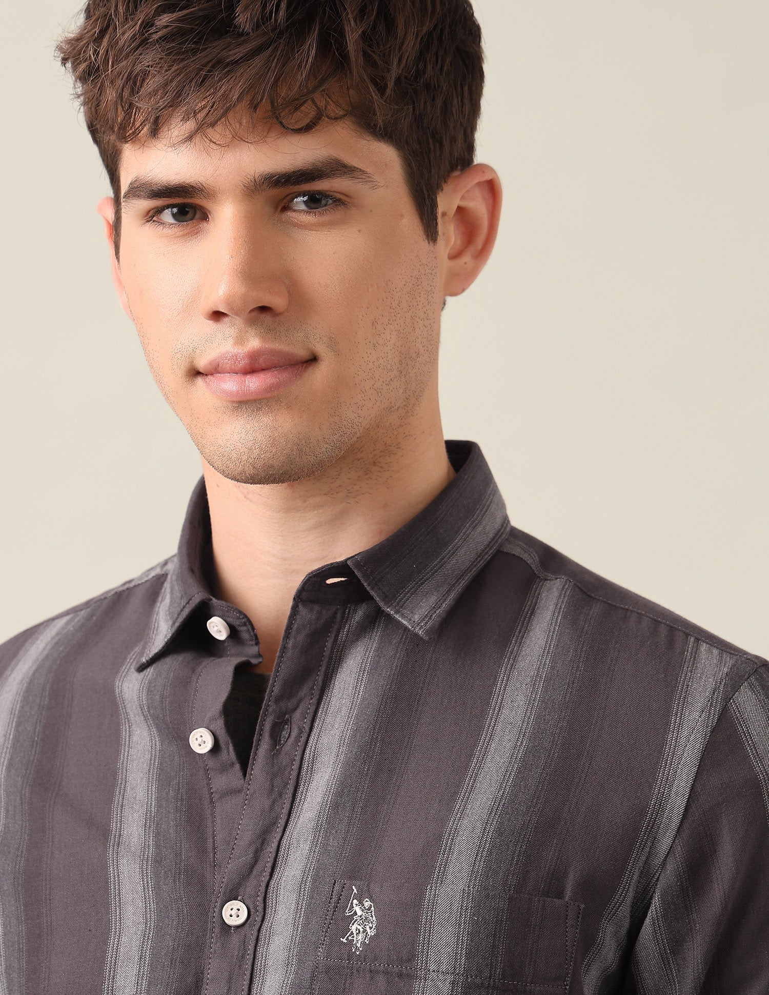 Vertical Striped Twill Shirt Brown - U.S. Polo Assn. India | Large