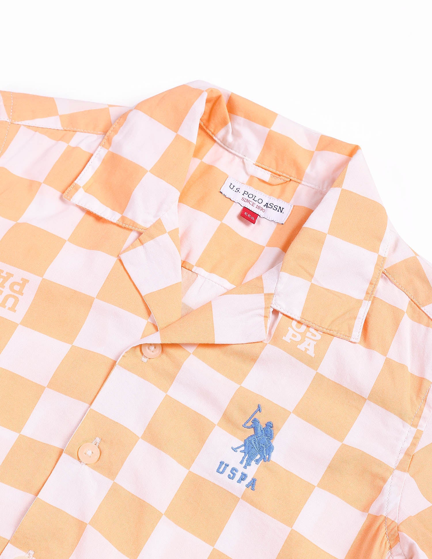 Boys Checkboard Cotton Shirt Orange - U.S. Polo Assn. India | Large