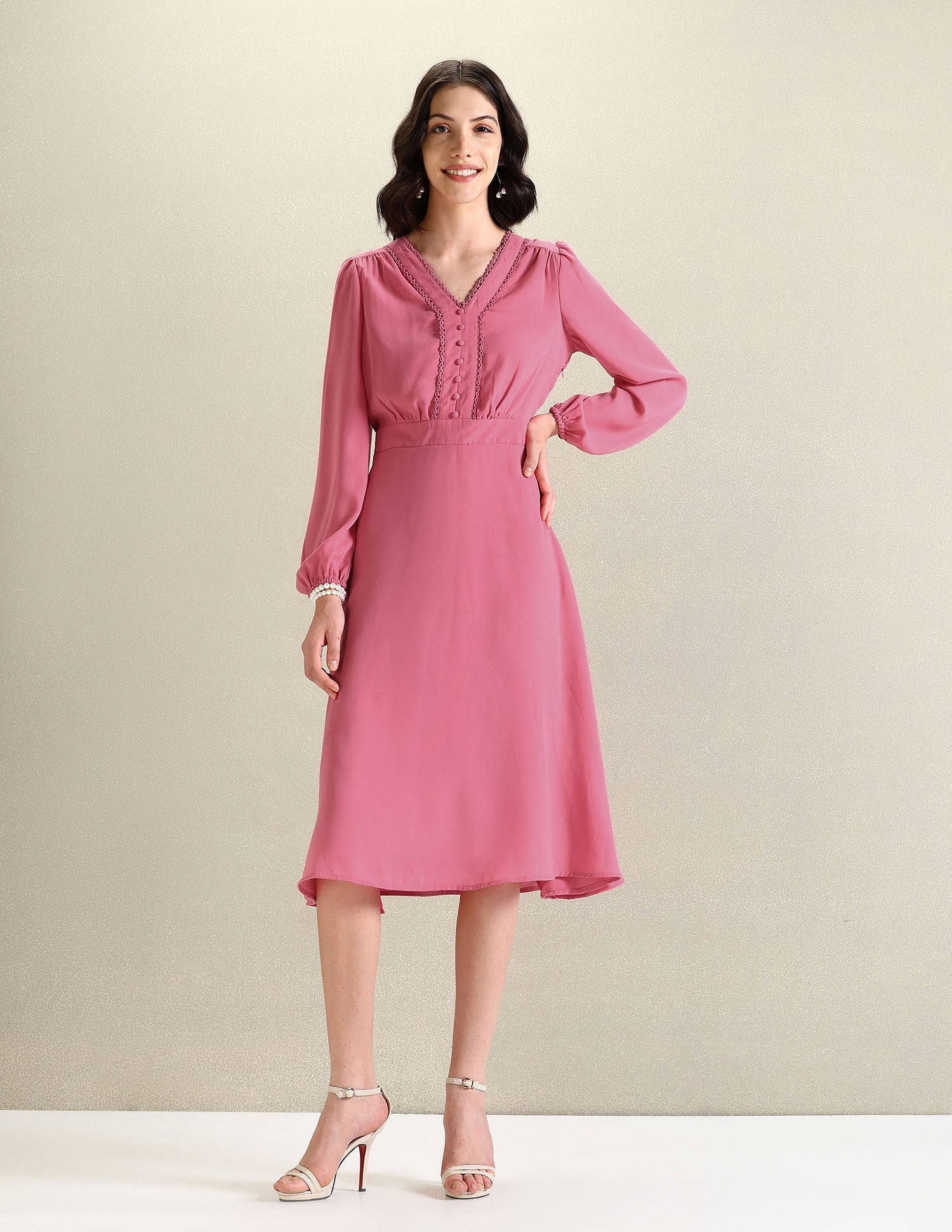 Lace Georgette Fit And Flare Dress Pink - U.S. POLO ASSN. | Large