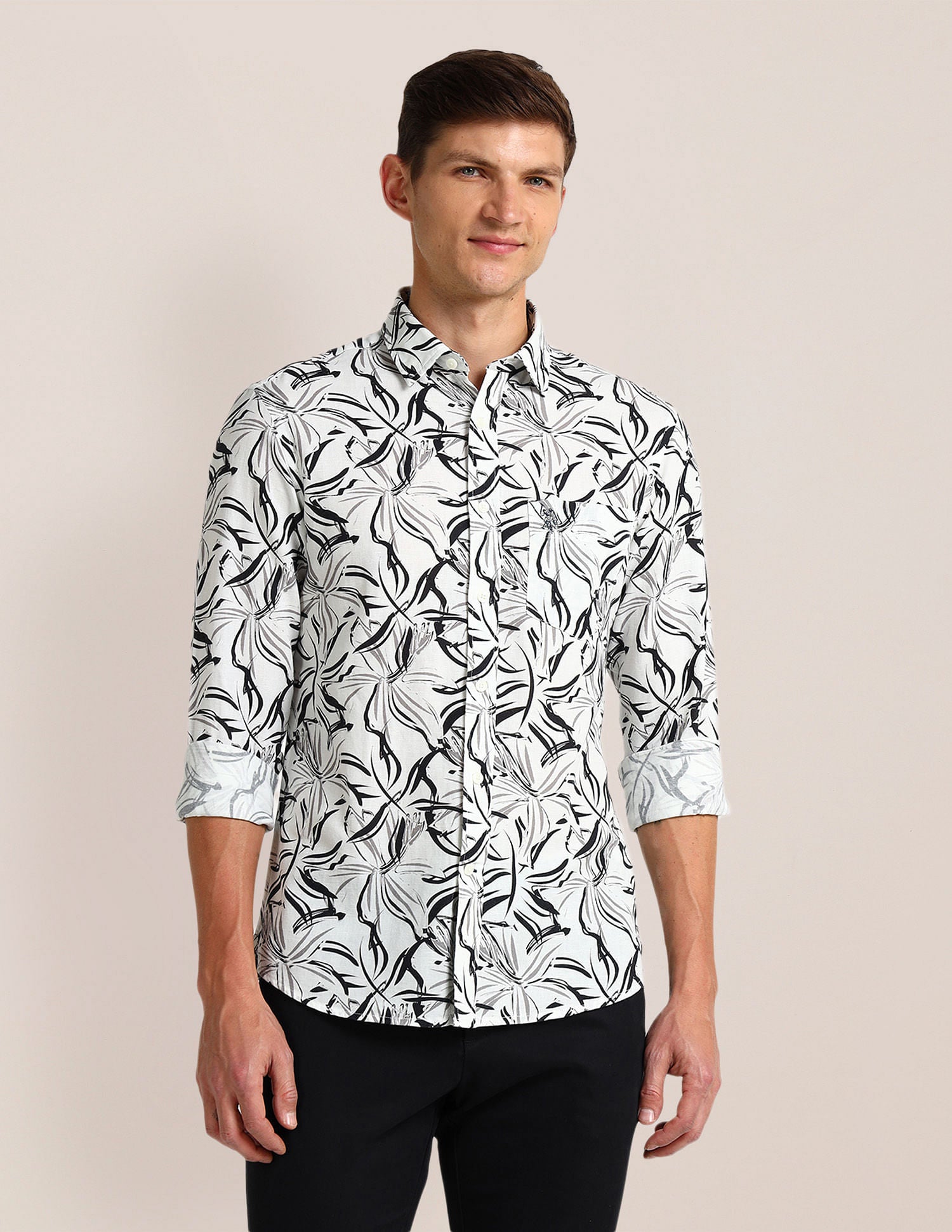 Tailored Fit Abstract Shirt Off-White - U.S. Polo Assn. India | Large