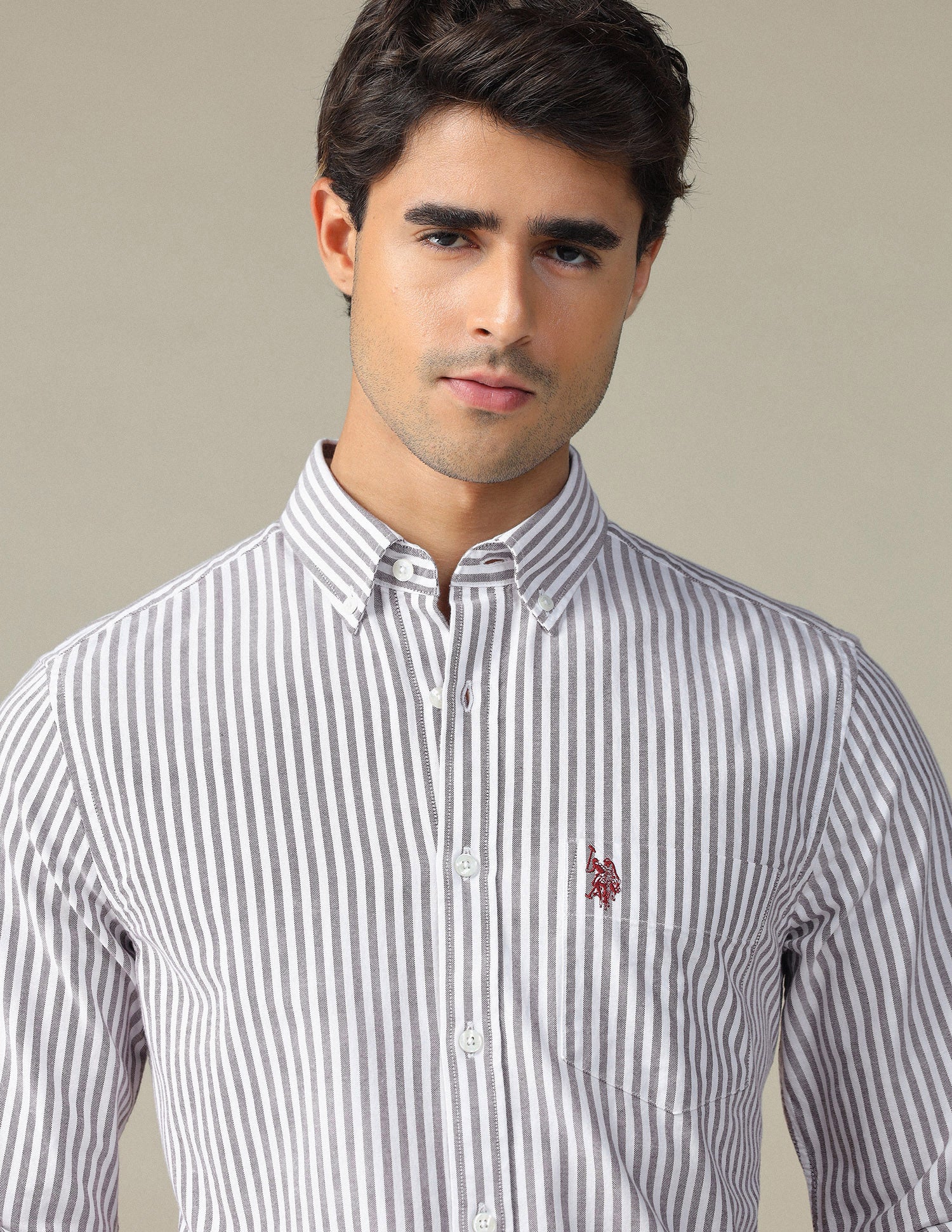 Vertical Striped Button Down Shirt Brown - U.S. POLO ASSN. | Large