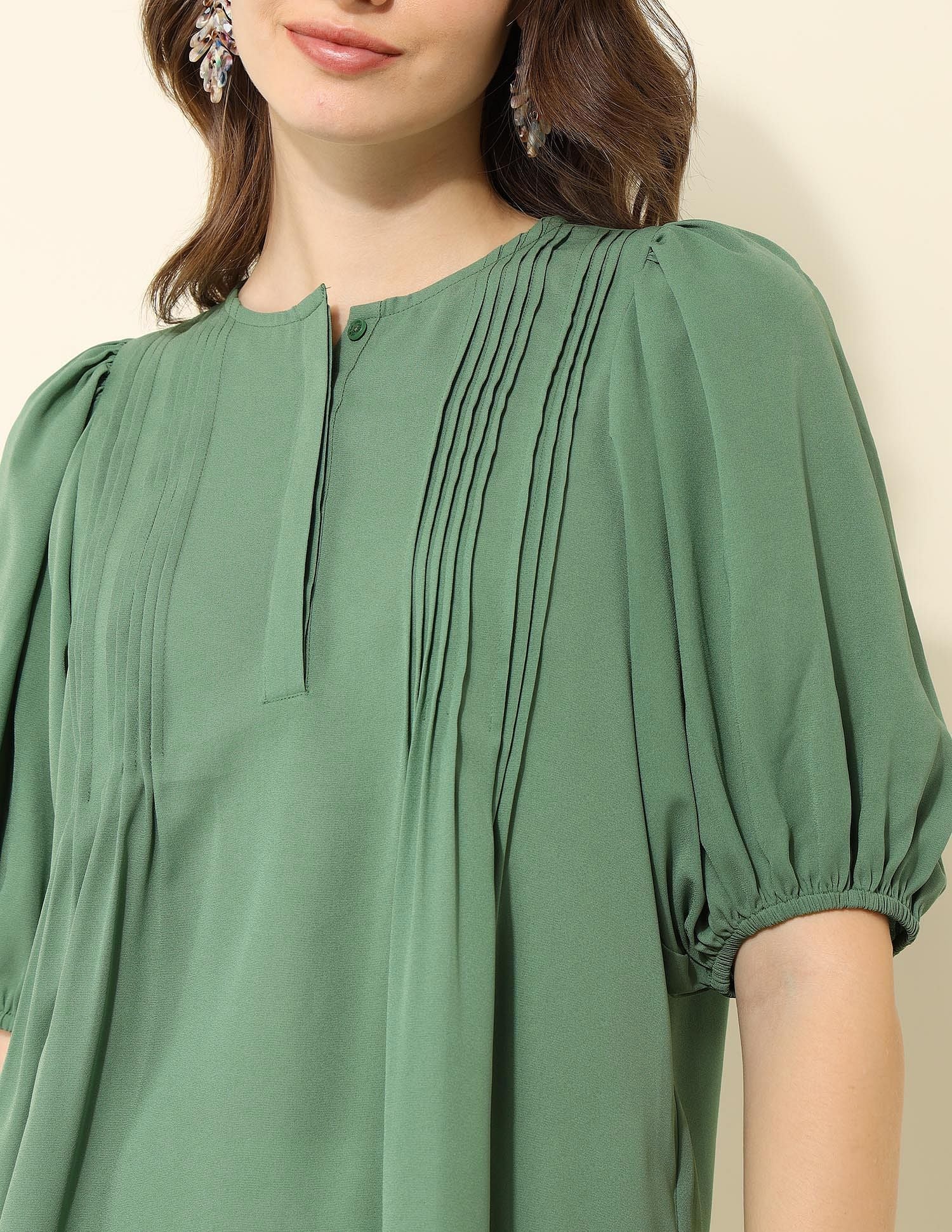 Pintucked Regular Fit Top Green - U.S. POLO ASSN. | Large