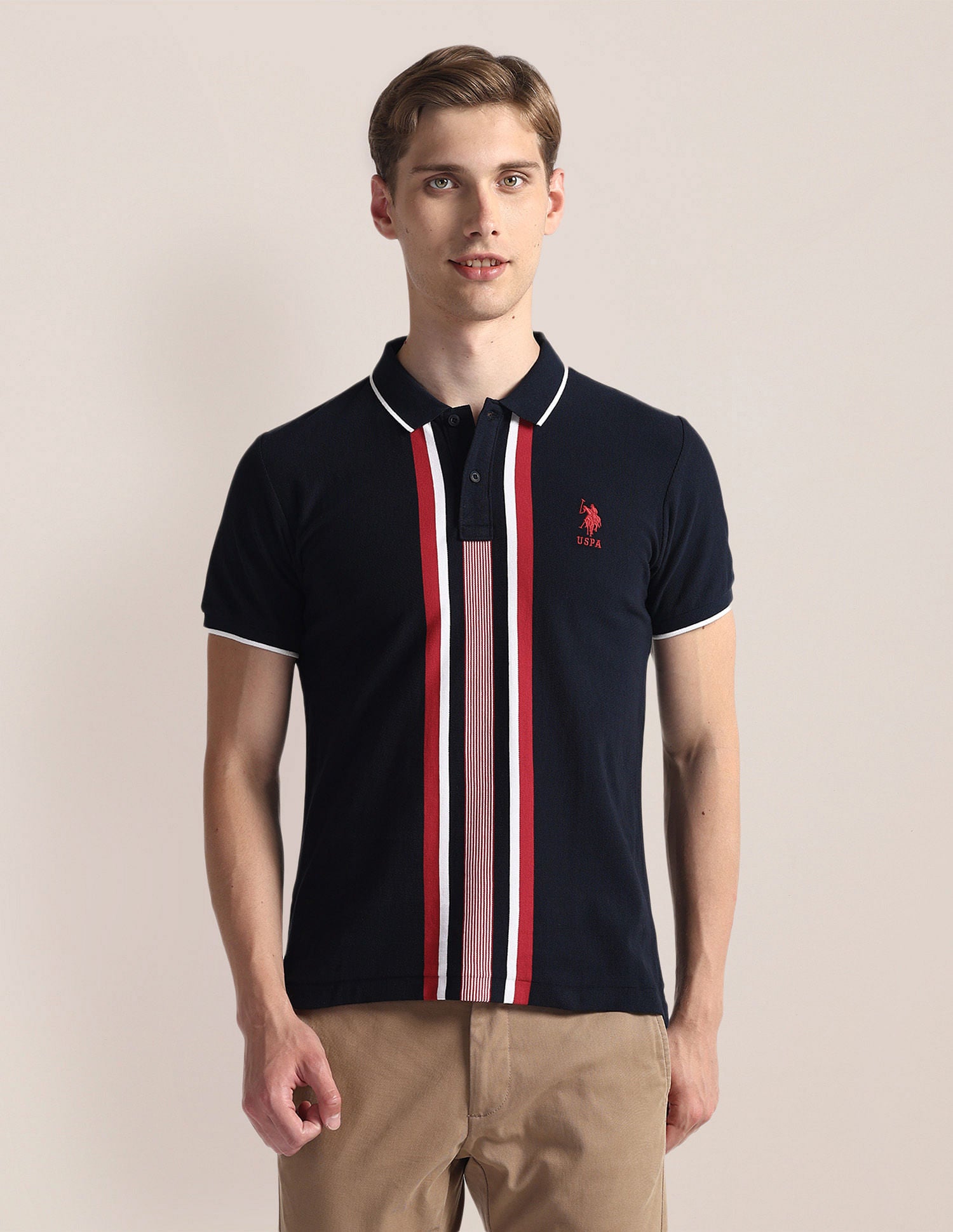 Vertical Stripe Pique Polo Shirt Navy - U.S. Polo Assn. India | Large