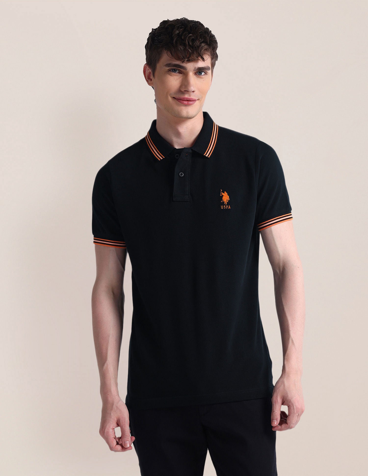 Solid Pure Cotton Polo Shirt Black - U.S. POLO ASSN. | Large