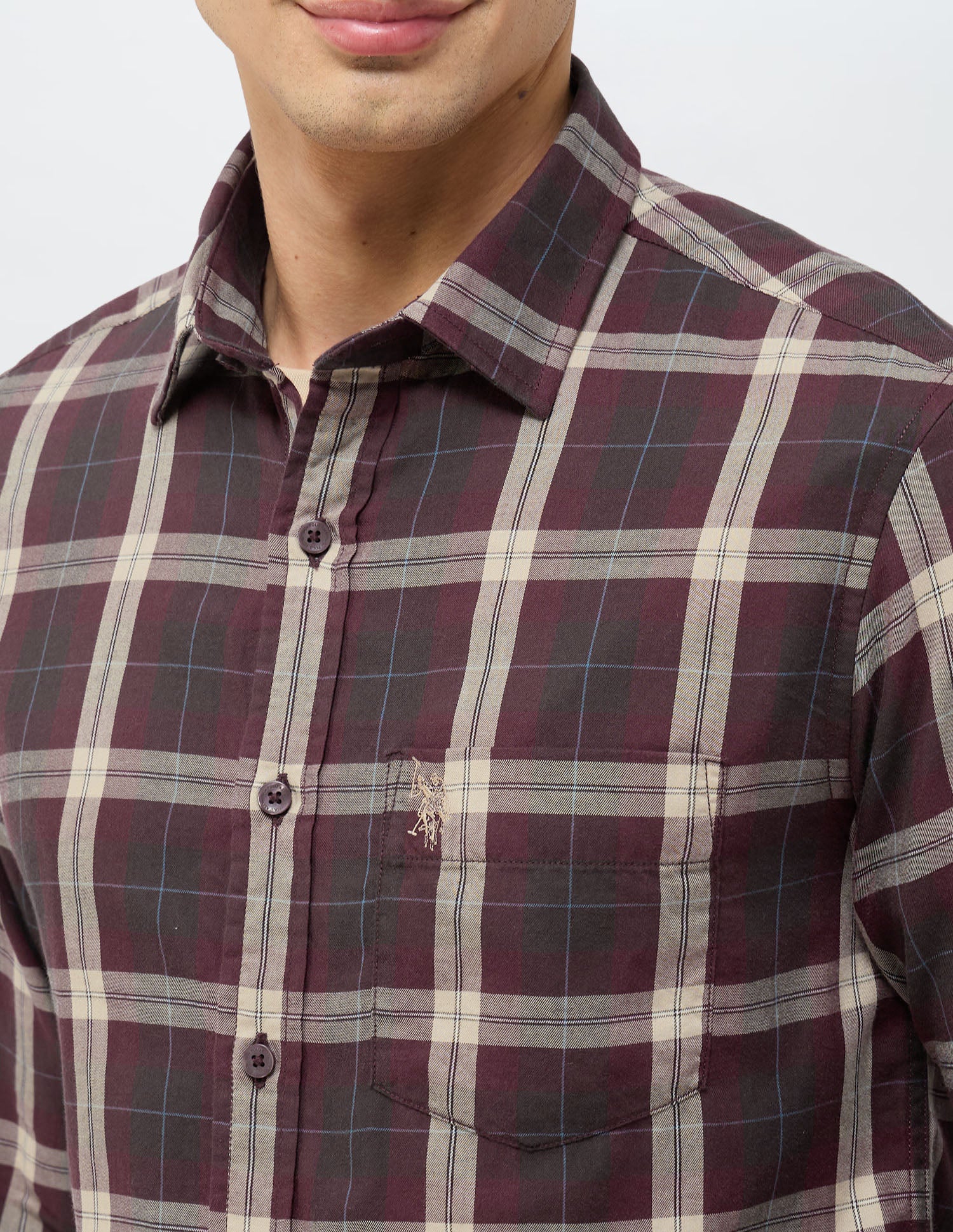 Twill Tartan Checked Shirt Maroon - U.S. POLO ASSN. | Large