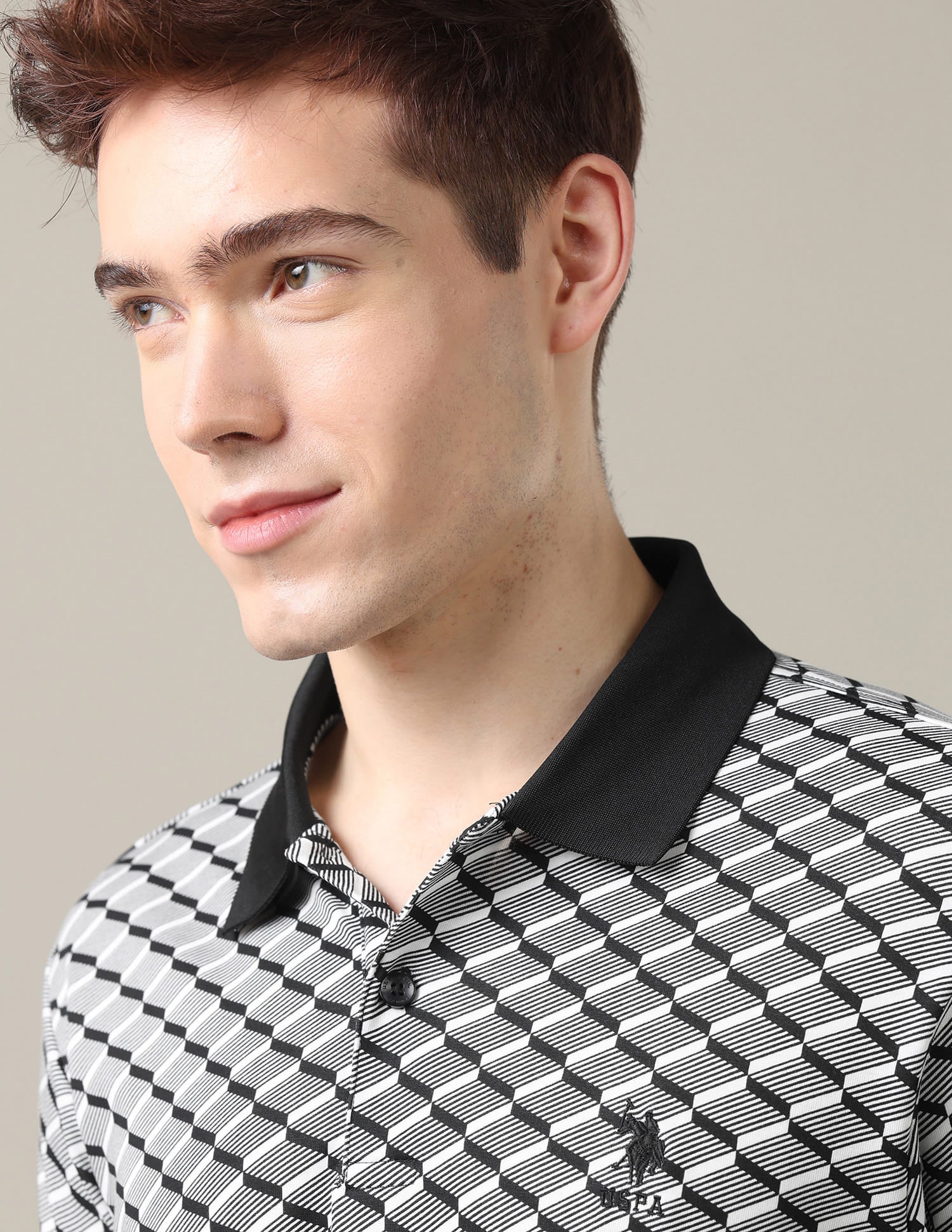 Geometric Printed Slim Fit Polo Shirt Grey - U.S. Polo Assn. India | Large