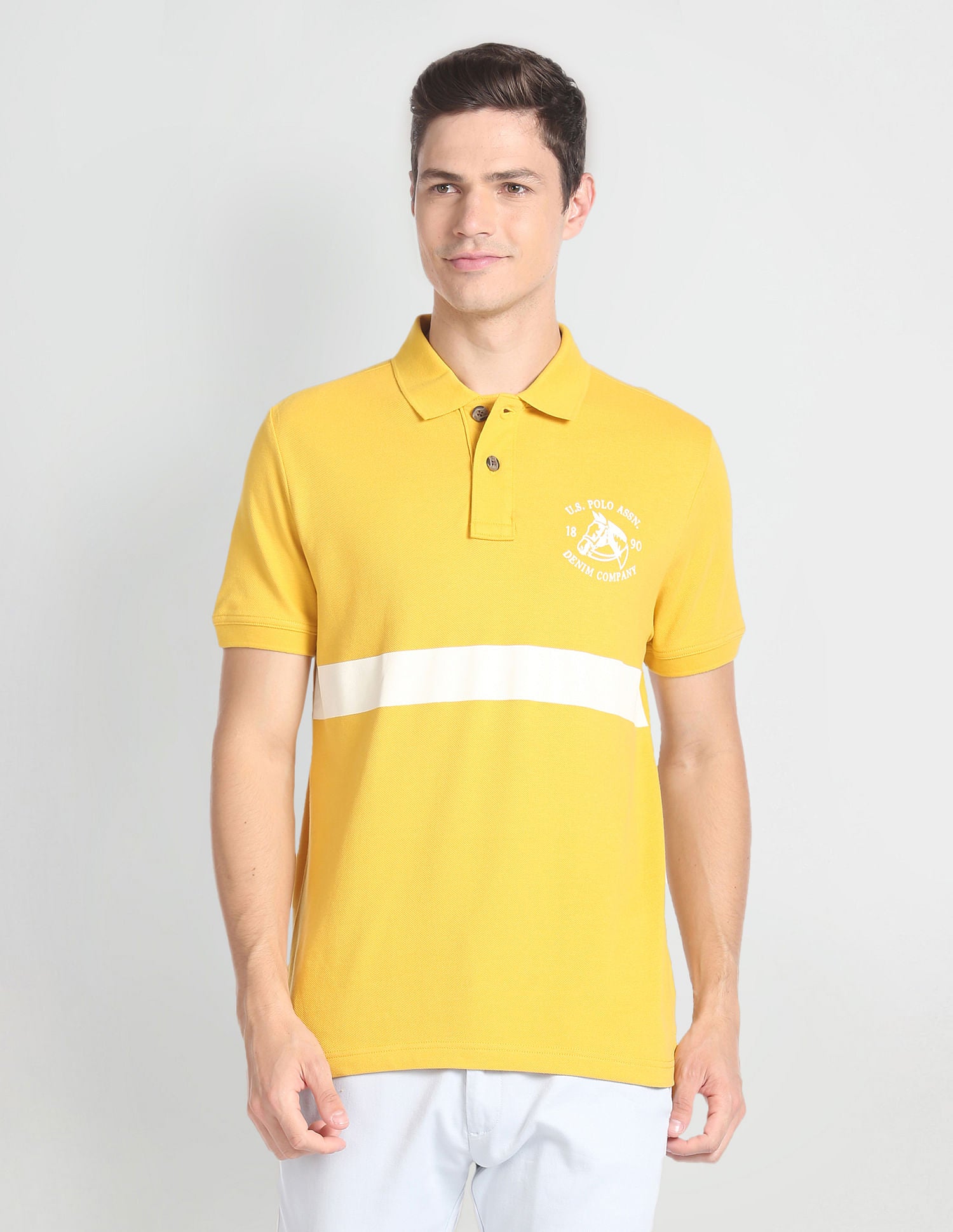 Horizontal Stripe Cotton Polo Shirt Mustard - U.S. POLO ASSN. | Large