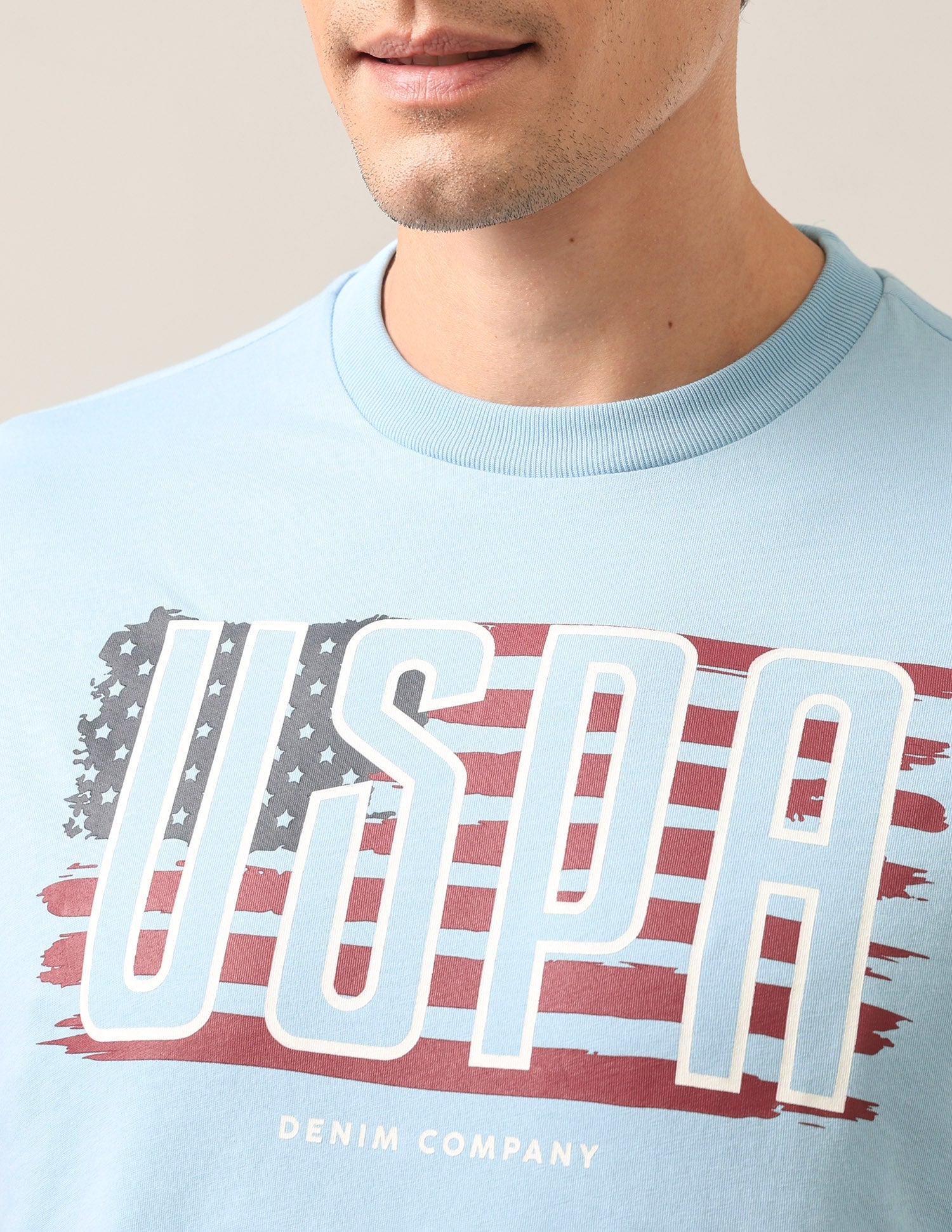 Graphic Brand Printed Regular Fit T-Shirt Light Blue - U.S. Polo Assn. India | Large