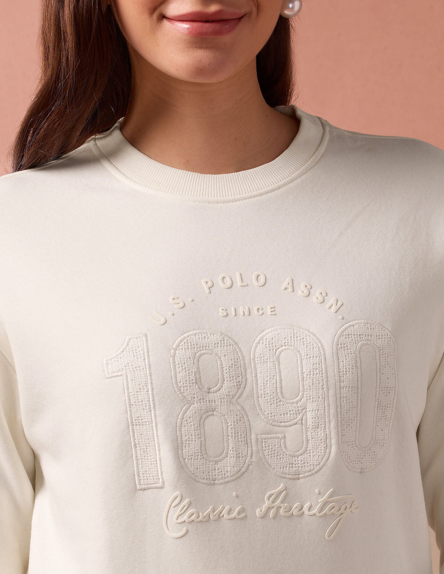 Brand Printed Regular Fit Sweatshirt Cream - U.S. Polo Assn. India | Large