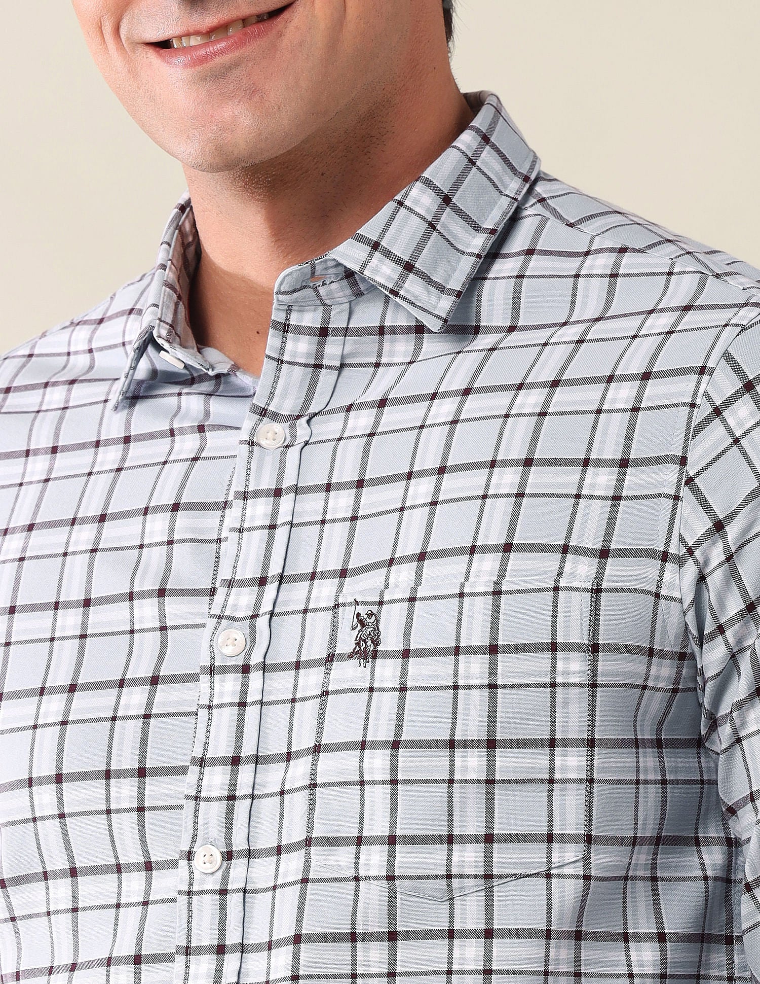 Tailored Fit Checked Shirt Light Grey - U.S. Polo Assn. India | Large