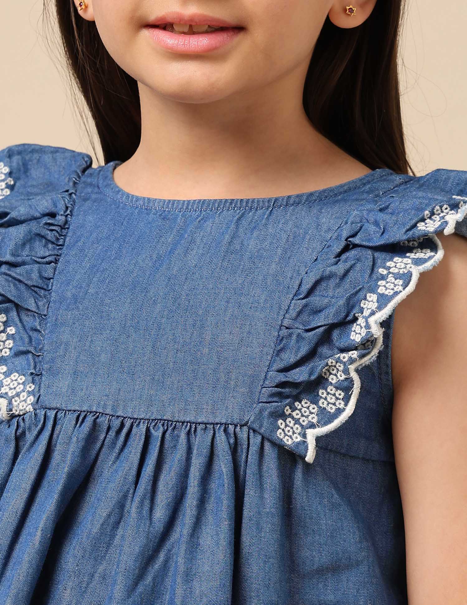 Girls Round Neck Denim Top Blue - U.S. Polo Assn. India | Large