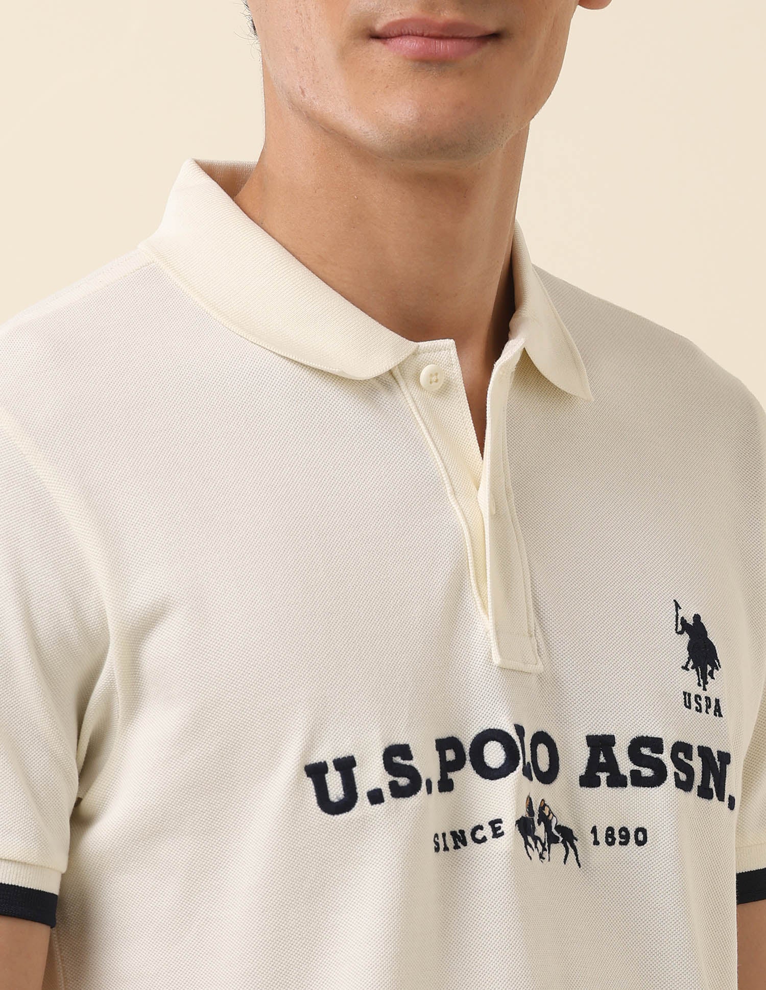 Brand Embroidered Summer Splash Polo Shirt Off White - U.S. Polo Assn. India | Large