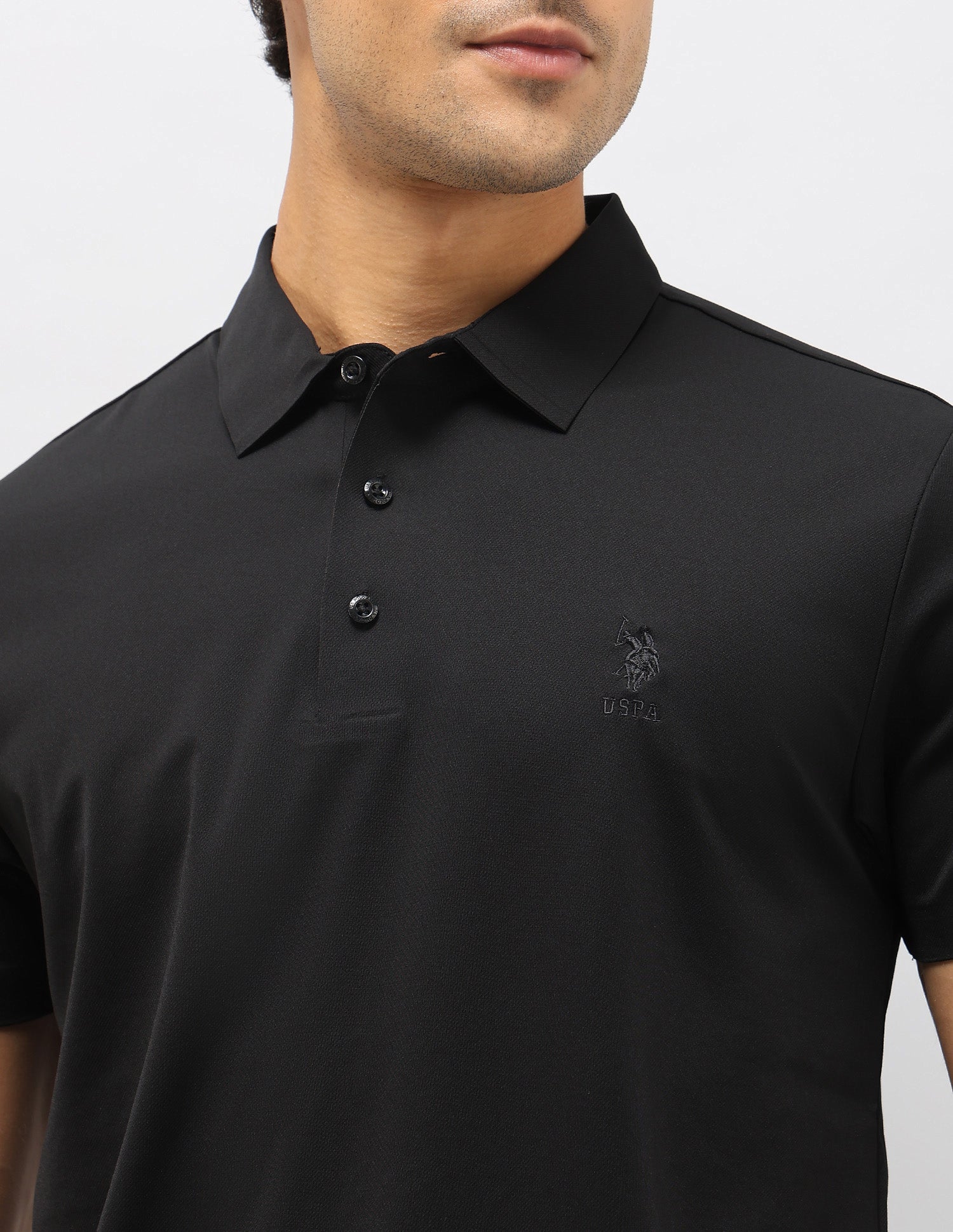 Slim Fit Solid Polo Shirt Black - U.S. Polo Assn. India | Large