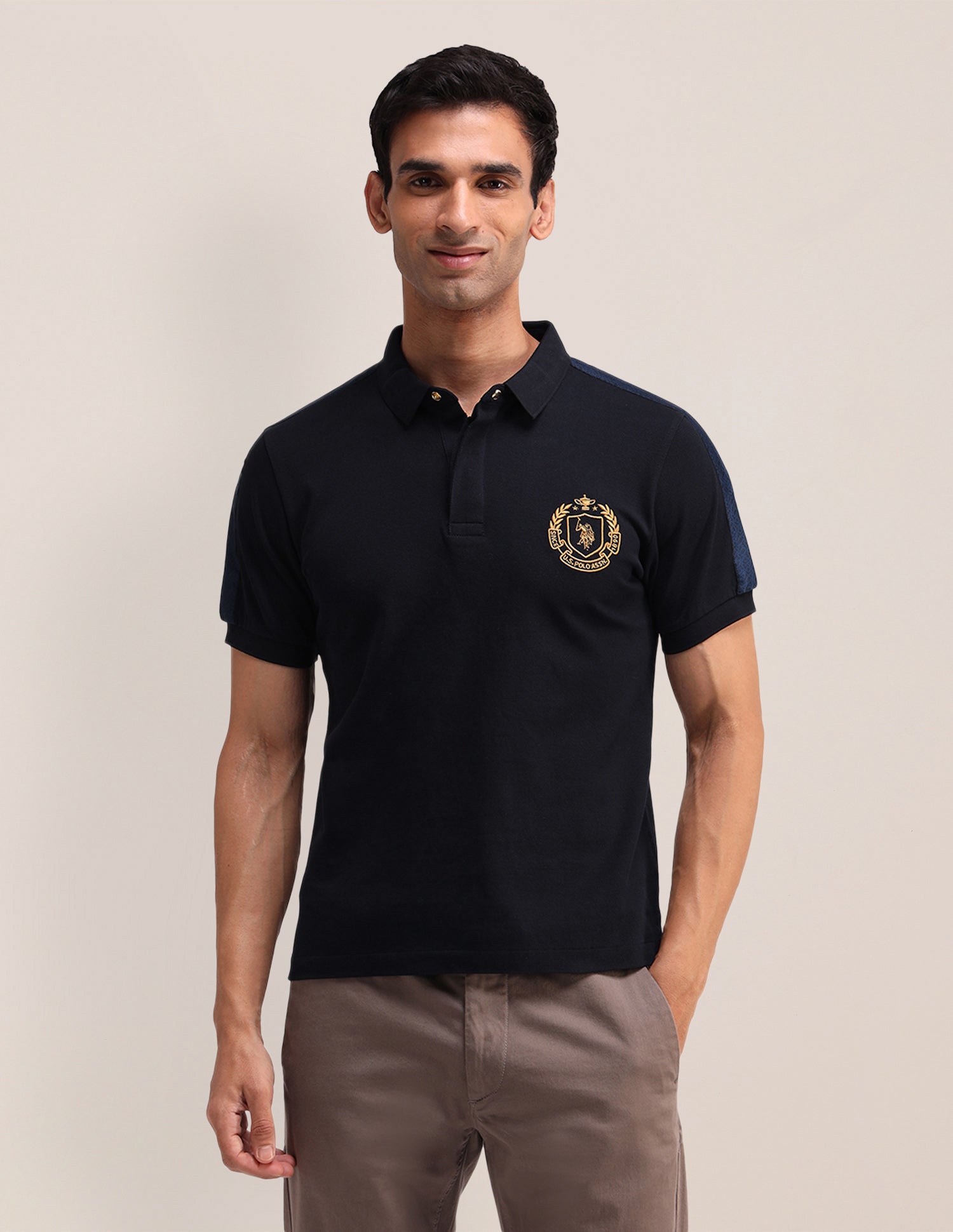 Solid Cotton Muscle Fit Polo Shirt Navy - U.S. POLO ASSN. | Large