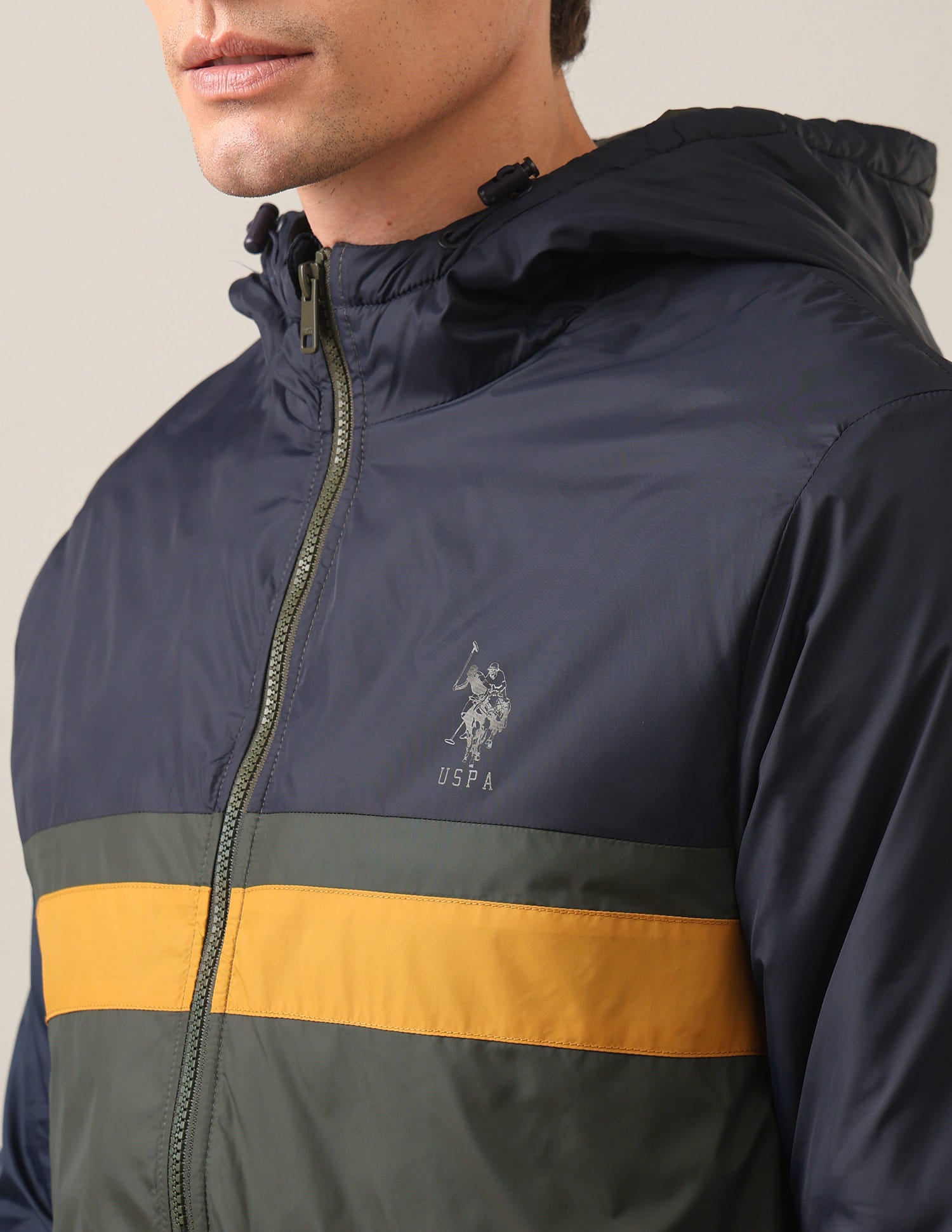Colour Block Hooded Jacket Olive - U.S. Polo Assn. India | Large