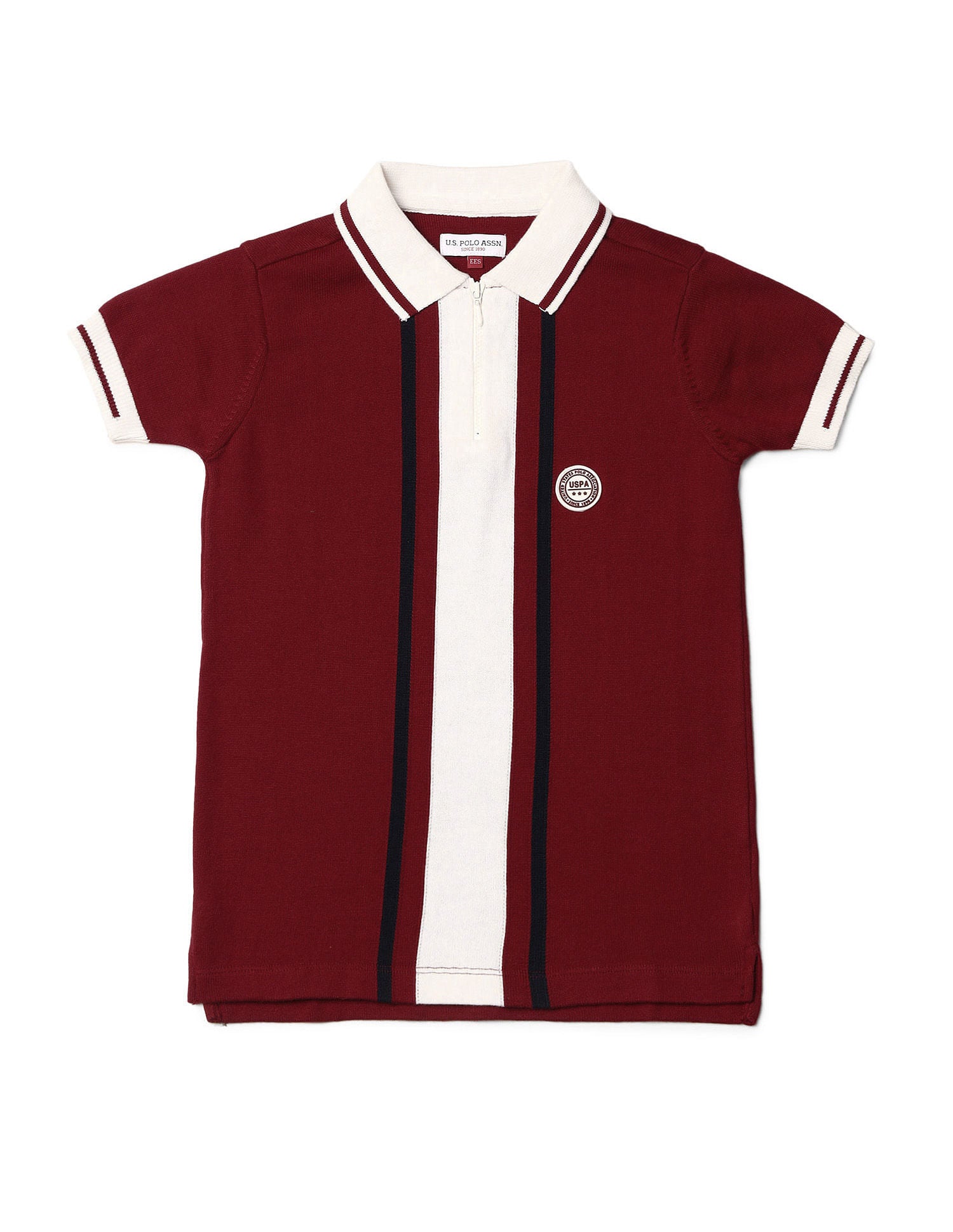 Boys Striped Regular Fit Polo Shirt Maroon - U.S. Polo Assn. India | Large