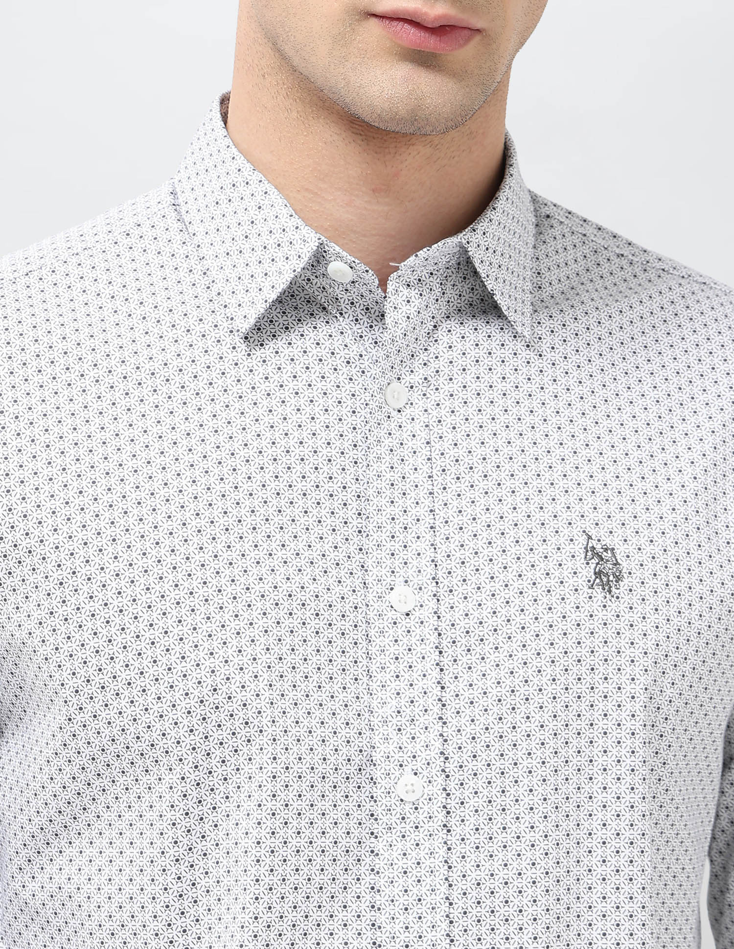 Geometric Printed Tailored Fit Shirt Grey - U.S. POLO ASSN. | Large