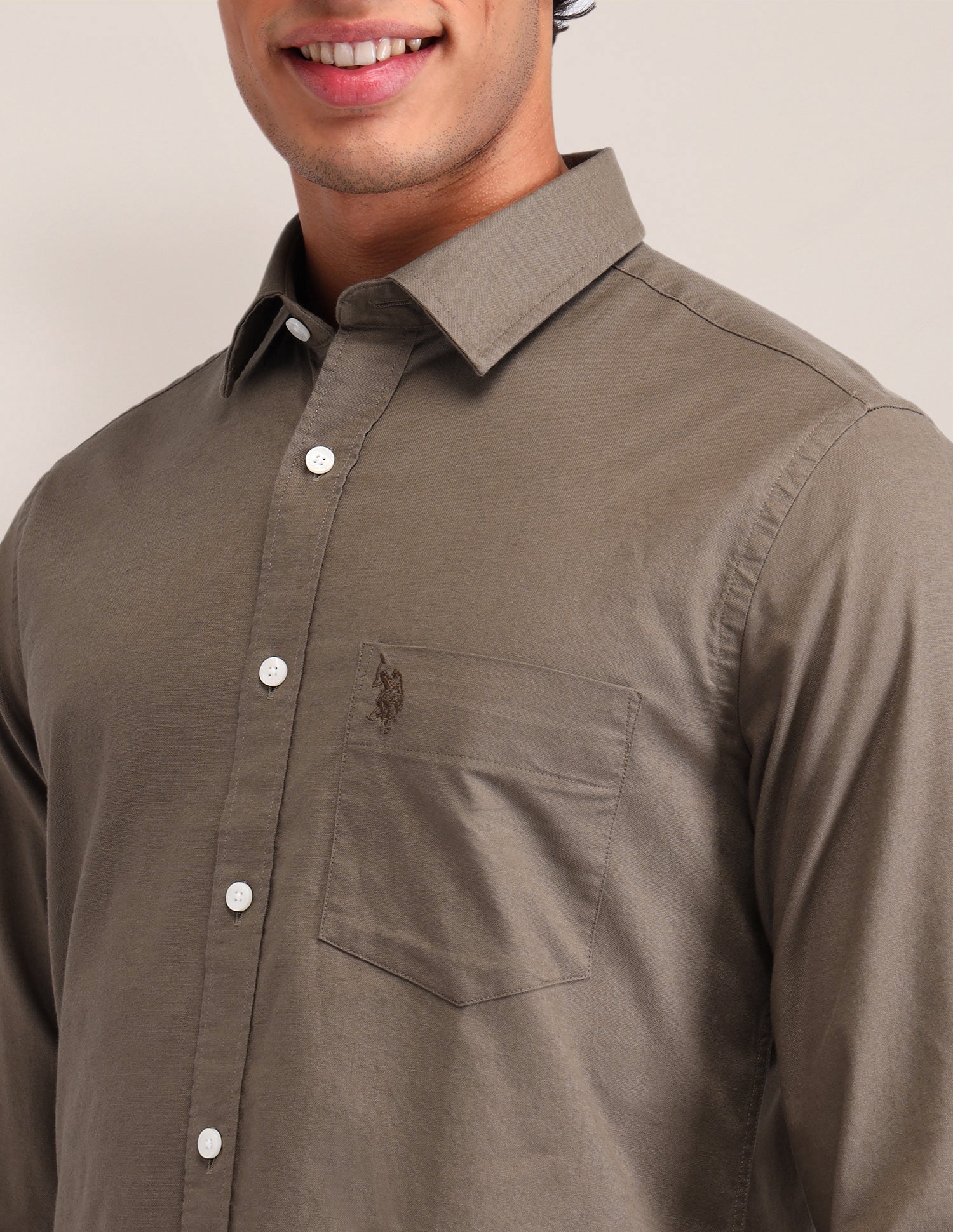 Solid Tailored Fit Shirt Khaki - U.S. POLO ASSN. | Large