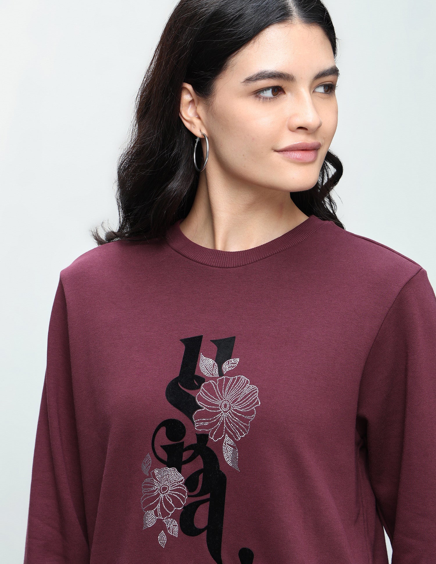 Brand Floral Embellished Regular Fit Sweatshirt Purple - U.S. Polo Assn. India | Large