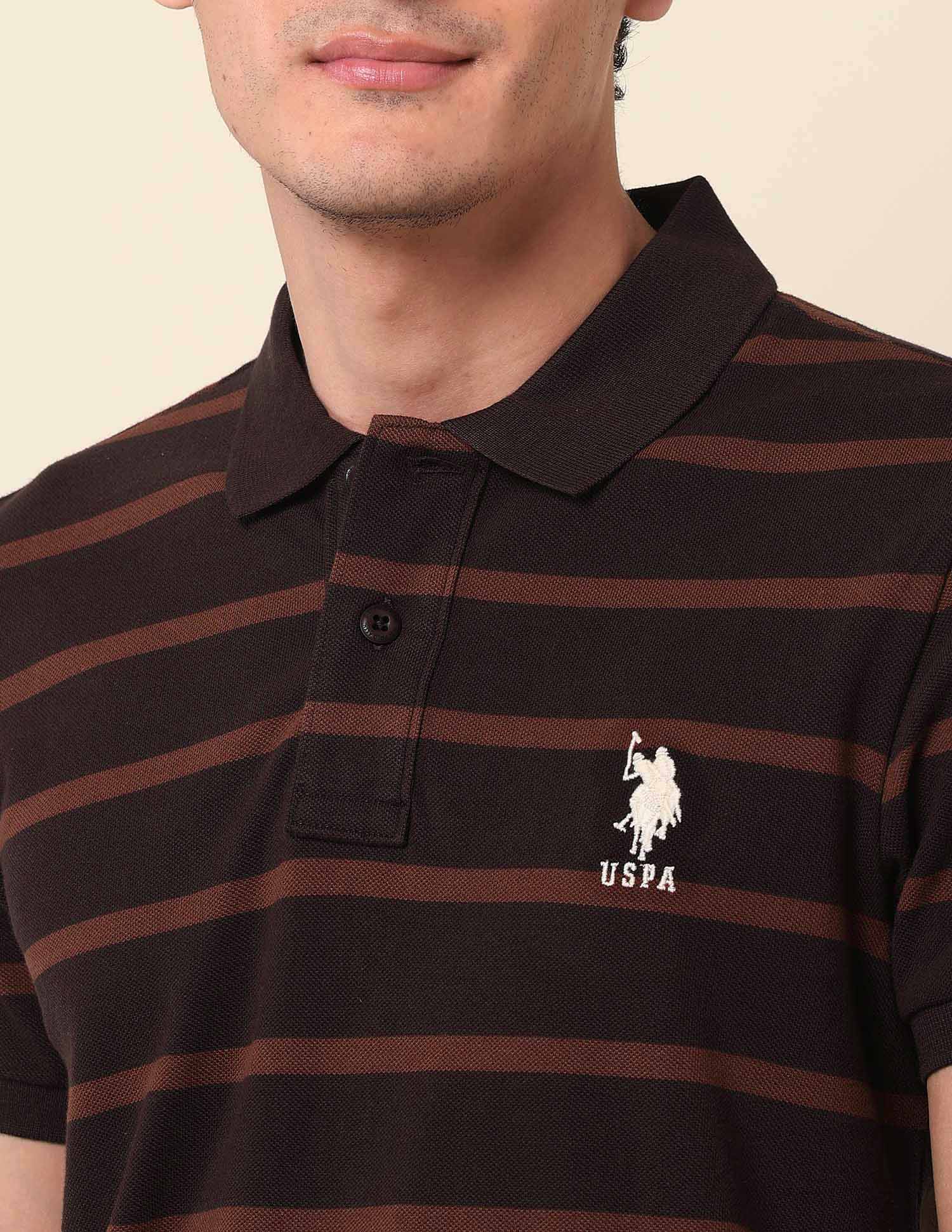 Horizontal Striped Classic Polo Shirt Dark Brown - U.S. POLO ASSN. | Large