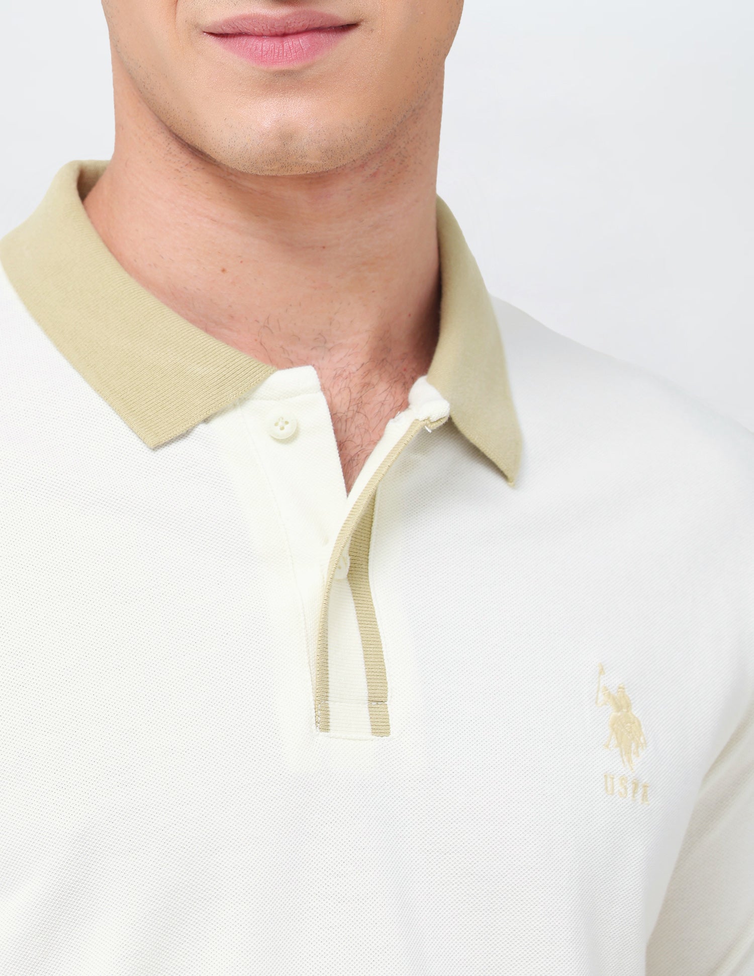 Solid Regular Fit Polo Shirt Off White - U.S. Polo Assn. India | Large