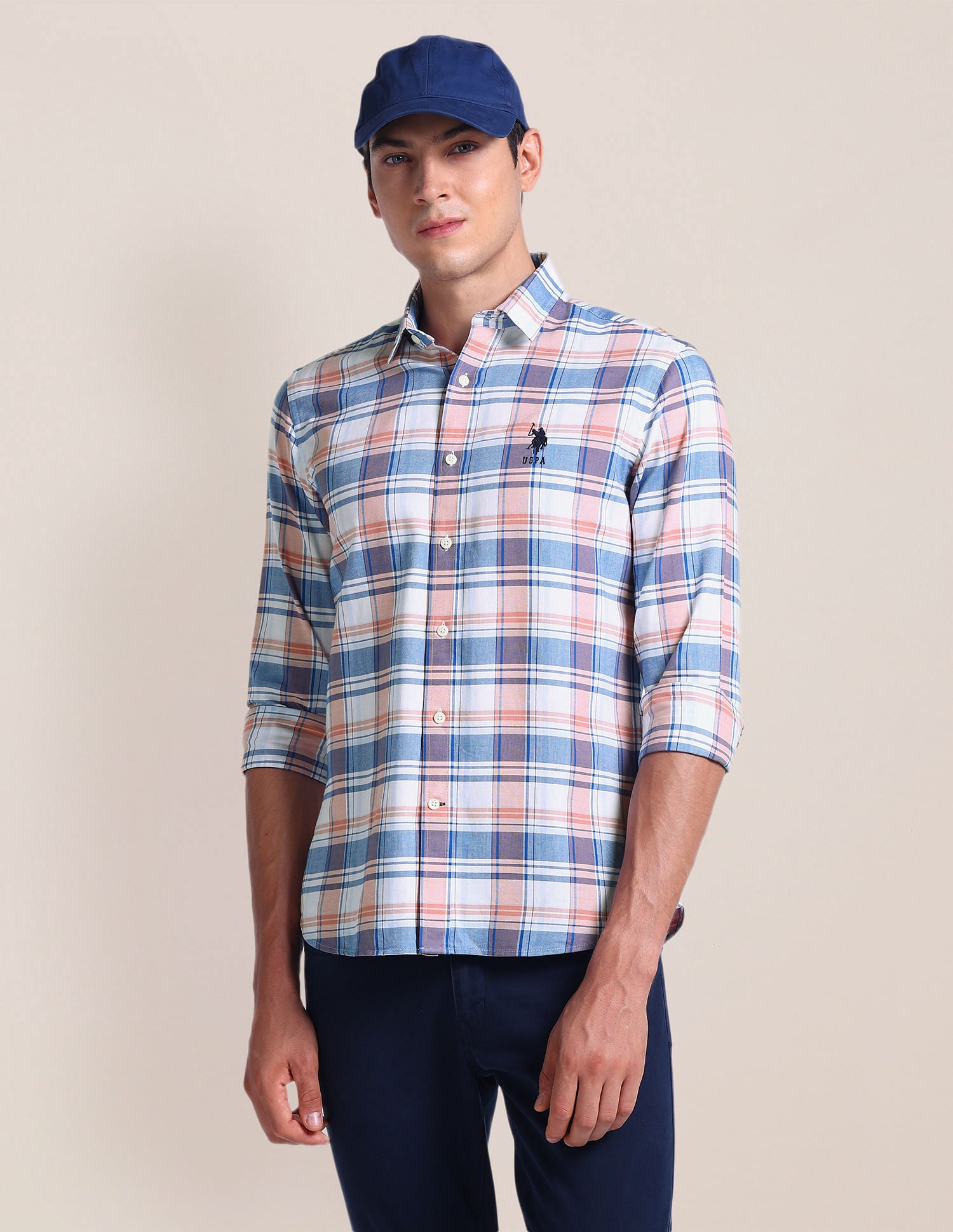 Tartan Check Tailored Fit Shirt Peach - U.S. POLO ASSN. | Large