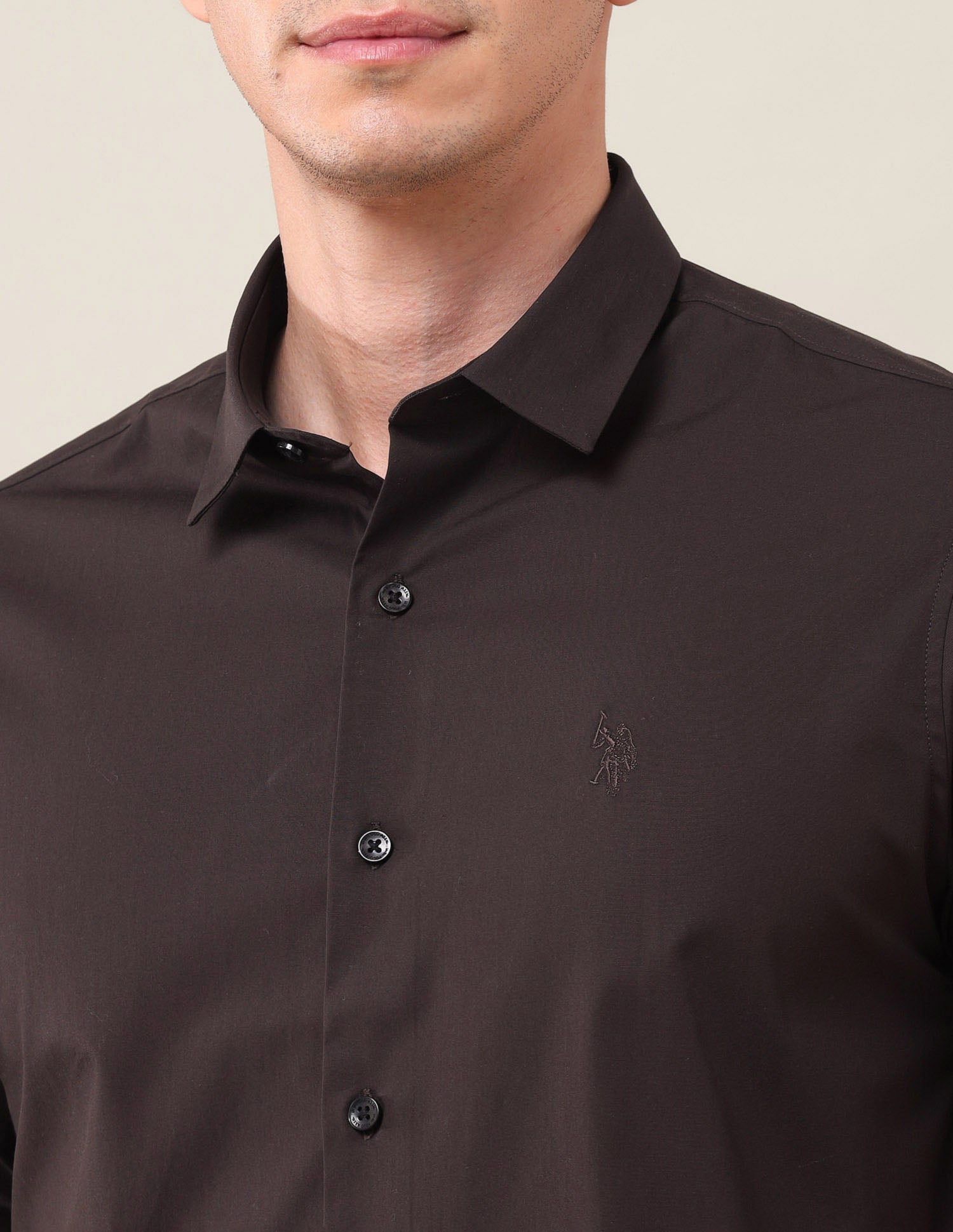 Solid Tailored Fit Shirt Dark Brown - U.S. POLO ASSN. | Large