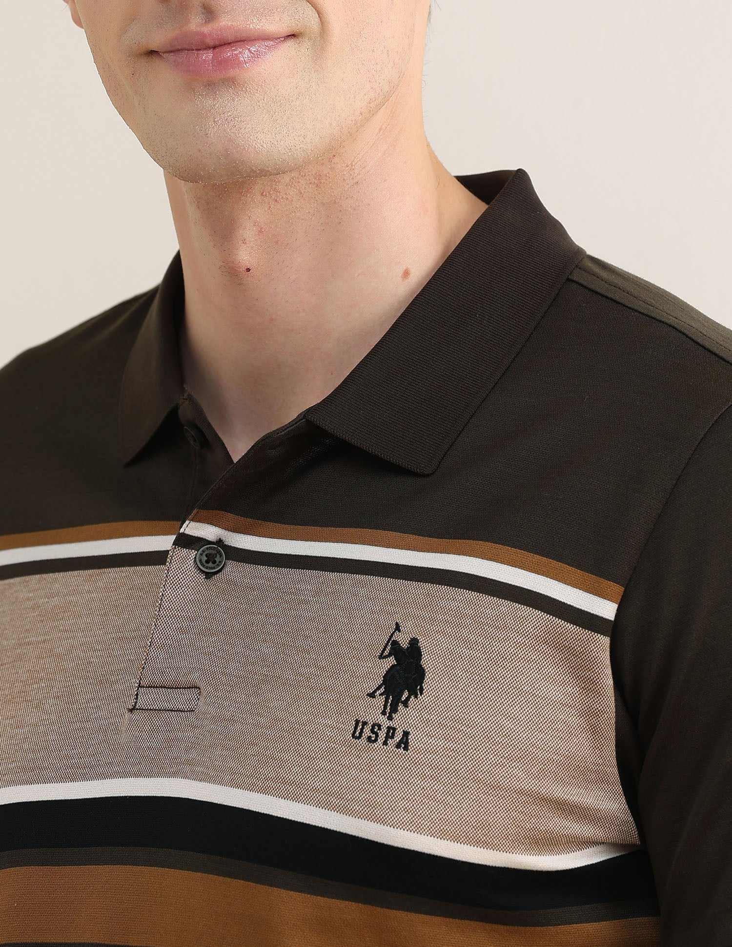 Colourblocked Slim Fit Polo Shirt Olive - U.S. Polo Assn. India | Large