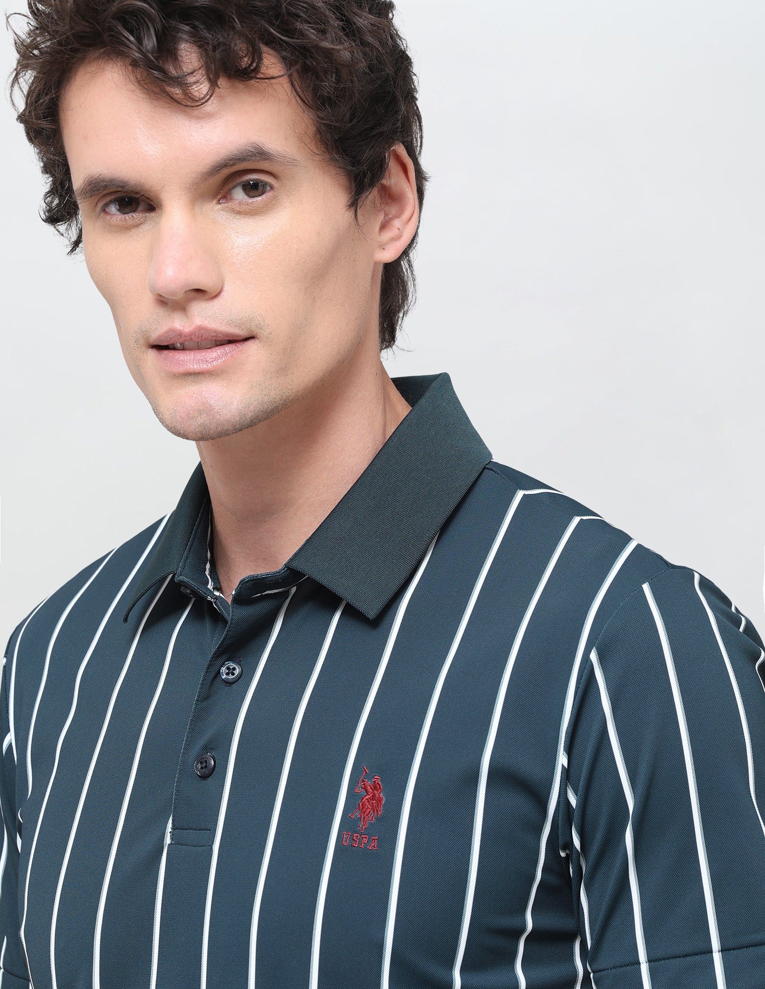 Vertical Striped Slim Fit Polo Shirt Teal - U.S. Polo Assn. India | Large