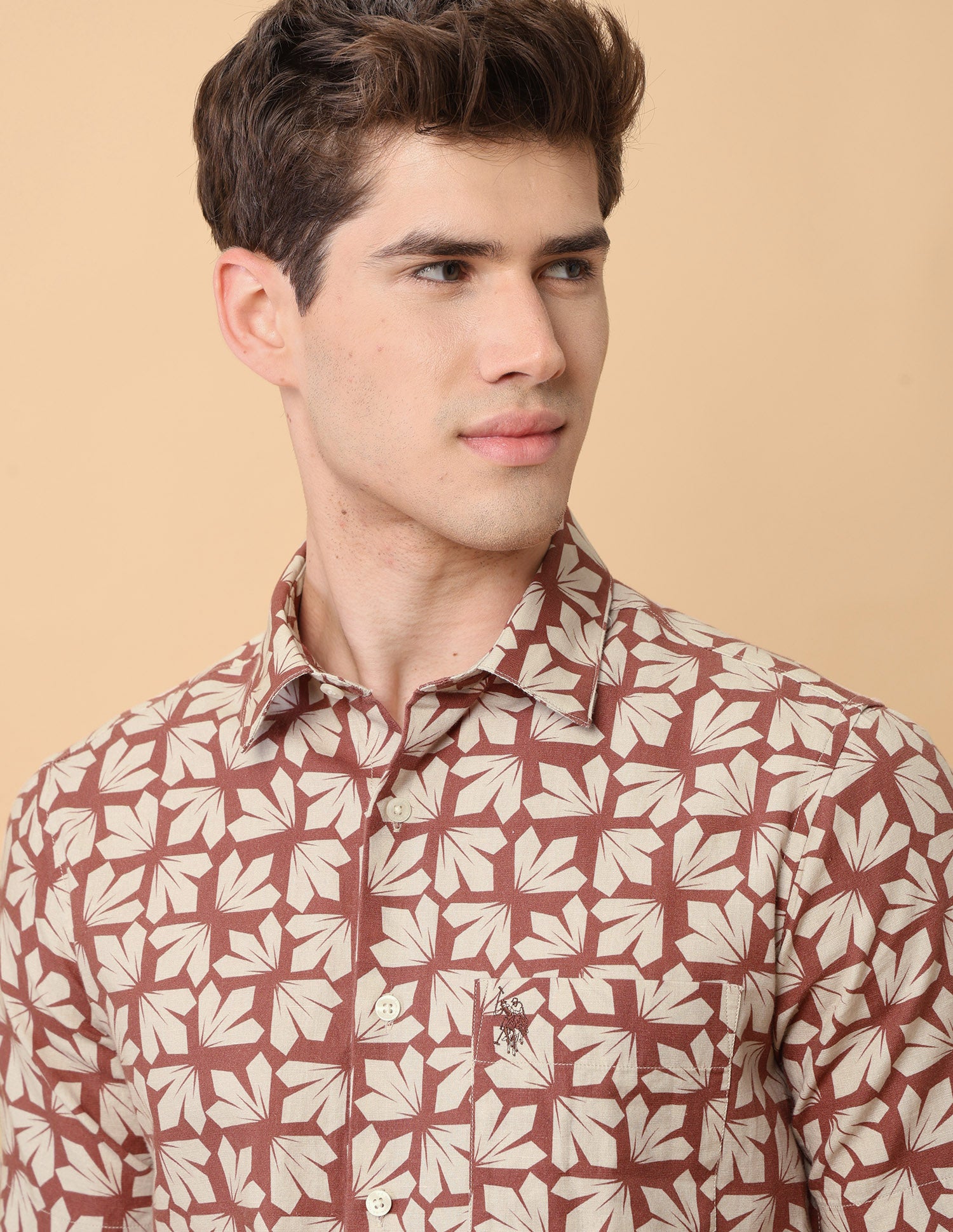 Pacho X Geometric Printed Tailored Fit Shirt Rust - U.S. Polo Assn. India | Large