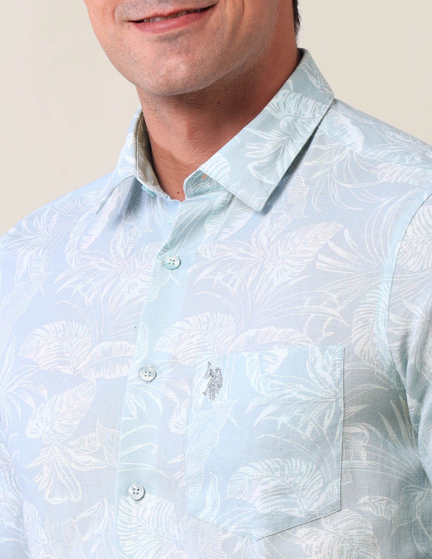 All Over Printed Tailored Fit Shirt Aqua - U.S. Polo Assn. India | Large