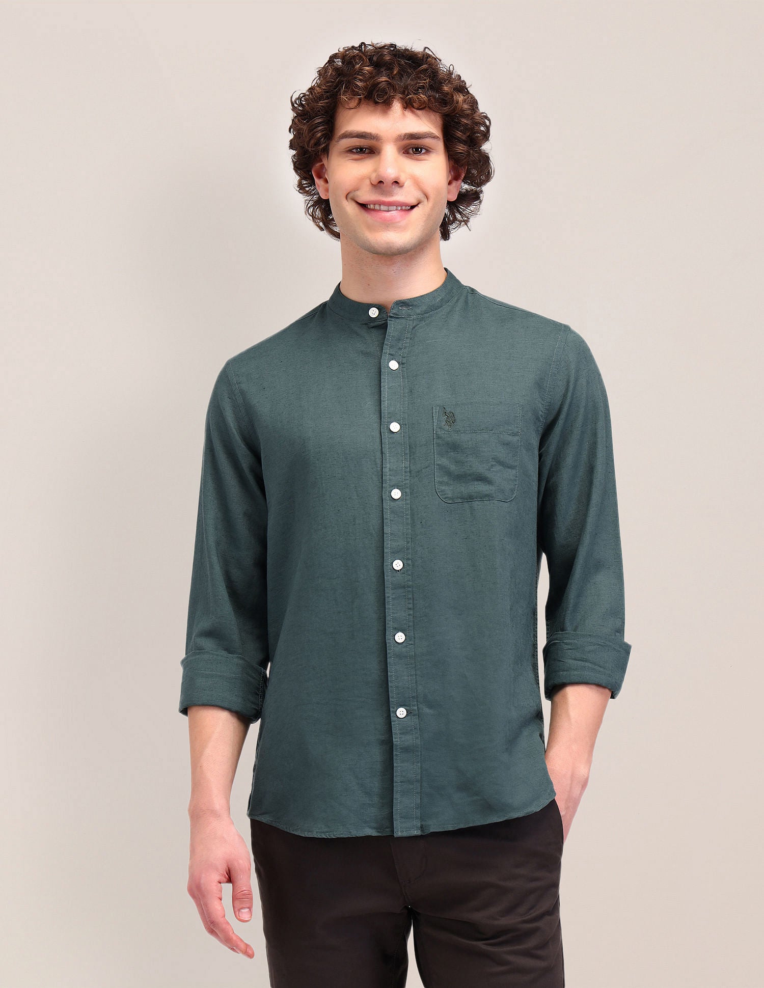 Poplin Tailored Fit Shirt Green - U.S. Polo Assn. India | Large