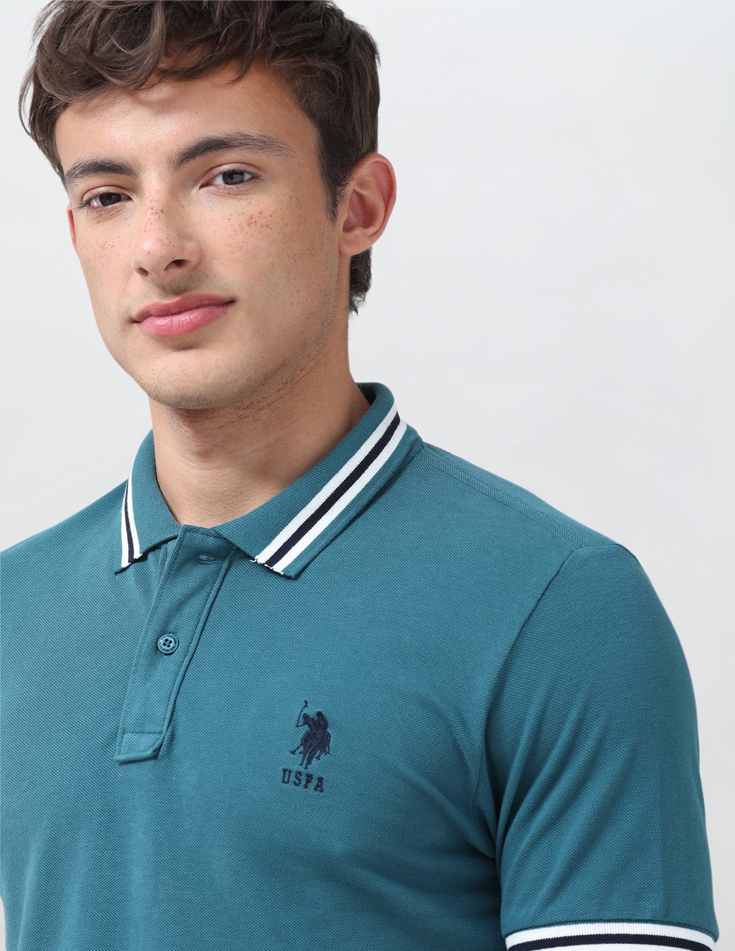 Solid Regular Fit Polo Shirt Teal - U.S. Polo Assn. India | Large