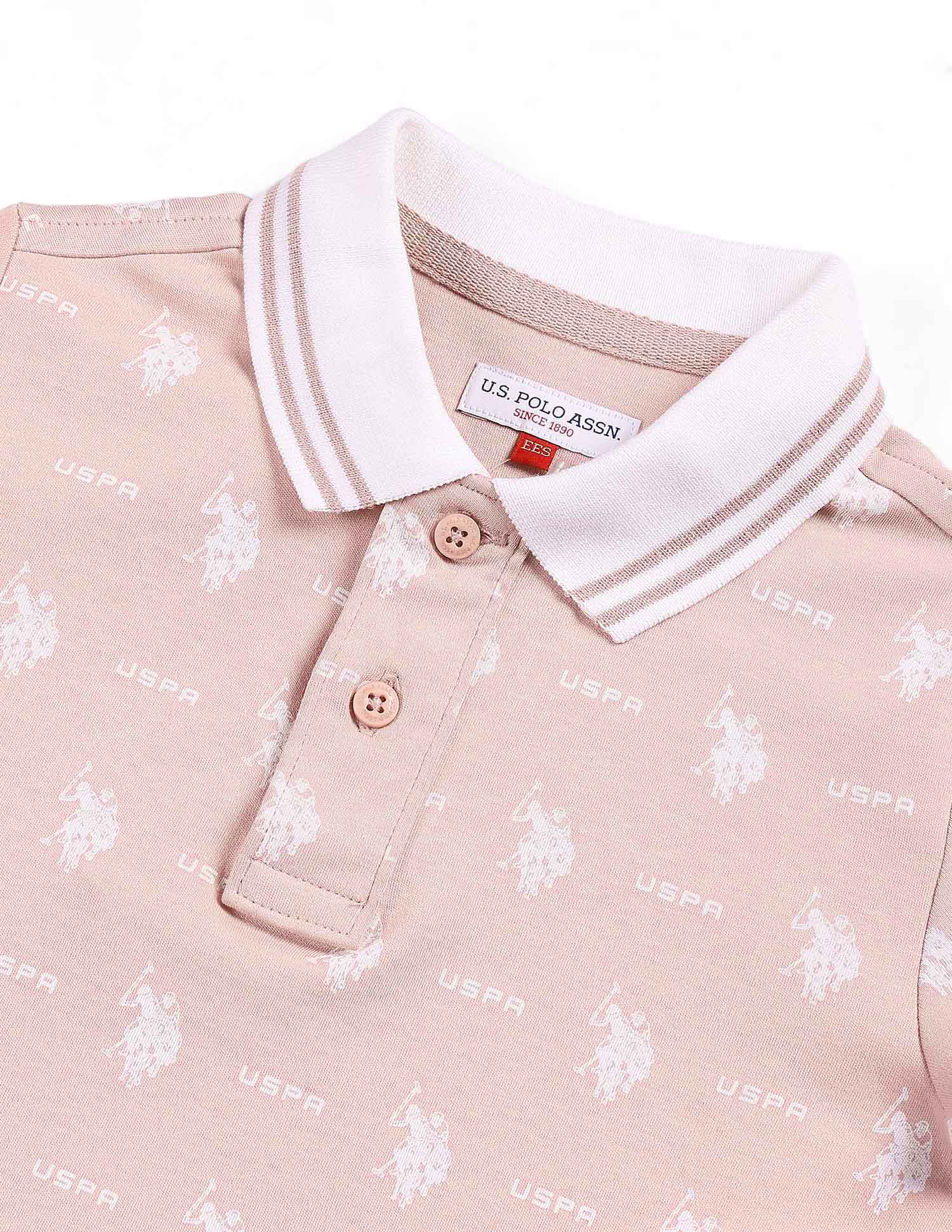 Boys All Over Logo Polo Shirt Dusty Pink - U.S. Polo Assn. India | Large