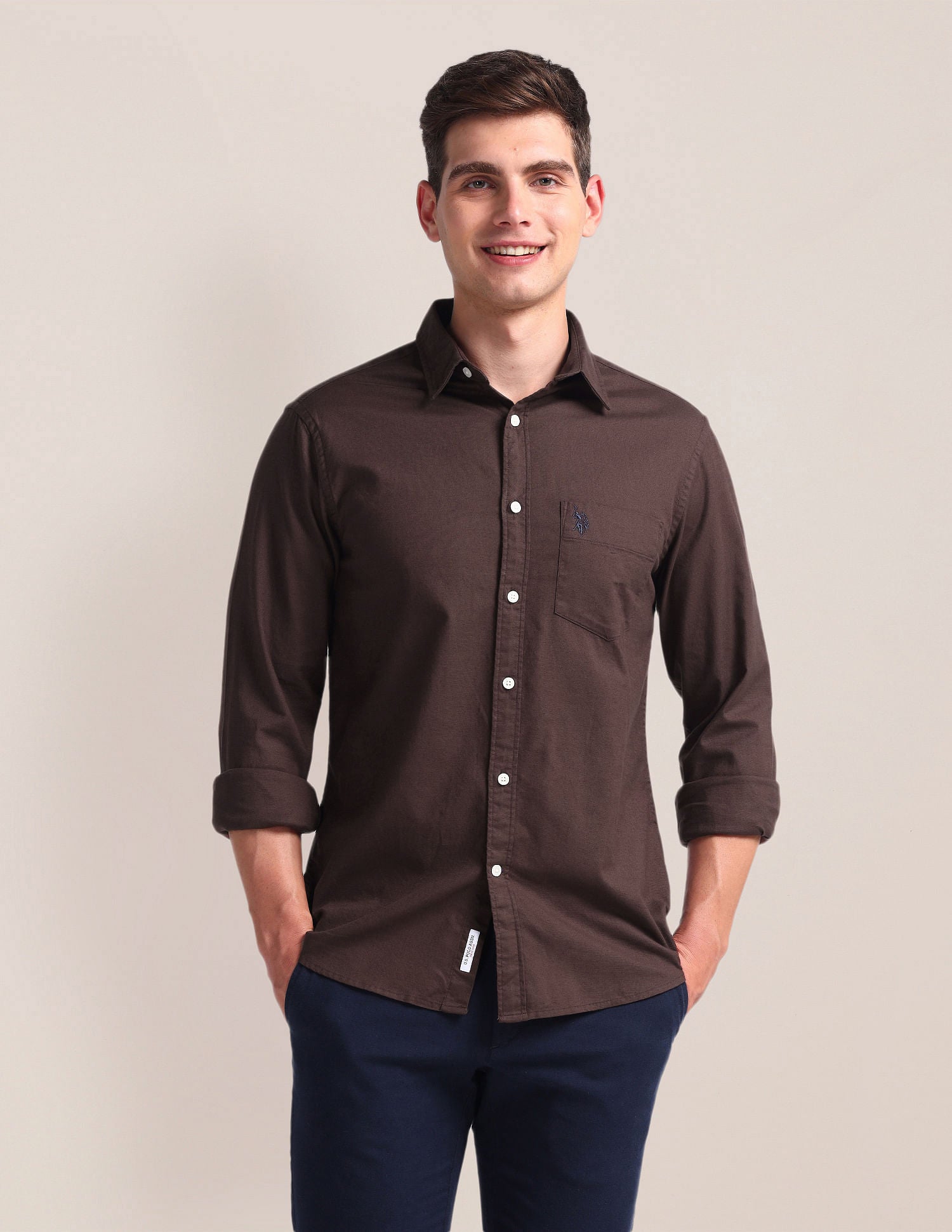 Solid Dobby Shirt Brown - U.S. Polo Assn. India | Large